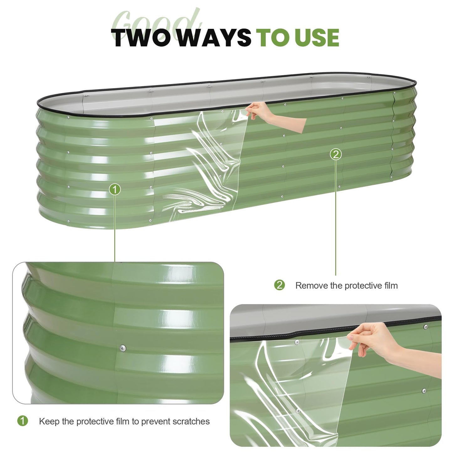 G GOOD GAIN Raised Garden Beds - 6x2x1.4ft Galvanized Planter Boxes Kit with Protective Tape & Gloves & Tools | Oval Metal Outdoor Raised Bed for Gardening Vegetables, Fruits, Flowers, Herbs, Oliver