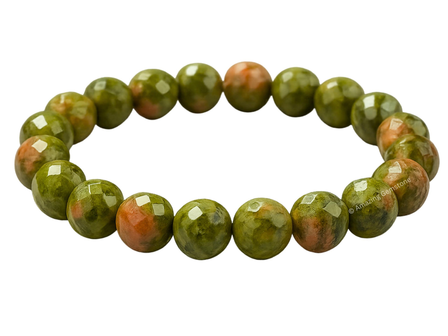 Amazing Gemstone Unakite Bracelet for Women - Chakra Mens Bracelet Protection Crystals and Healing Stones - Blessing Spiritual Meditation Stocking Stuffers (Faceted Beaded Bracelet)