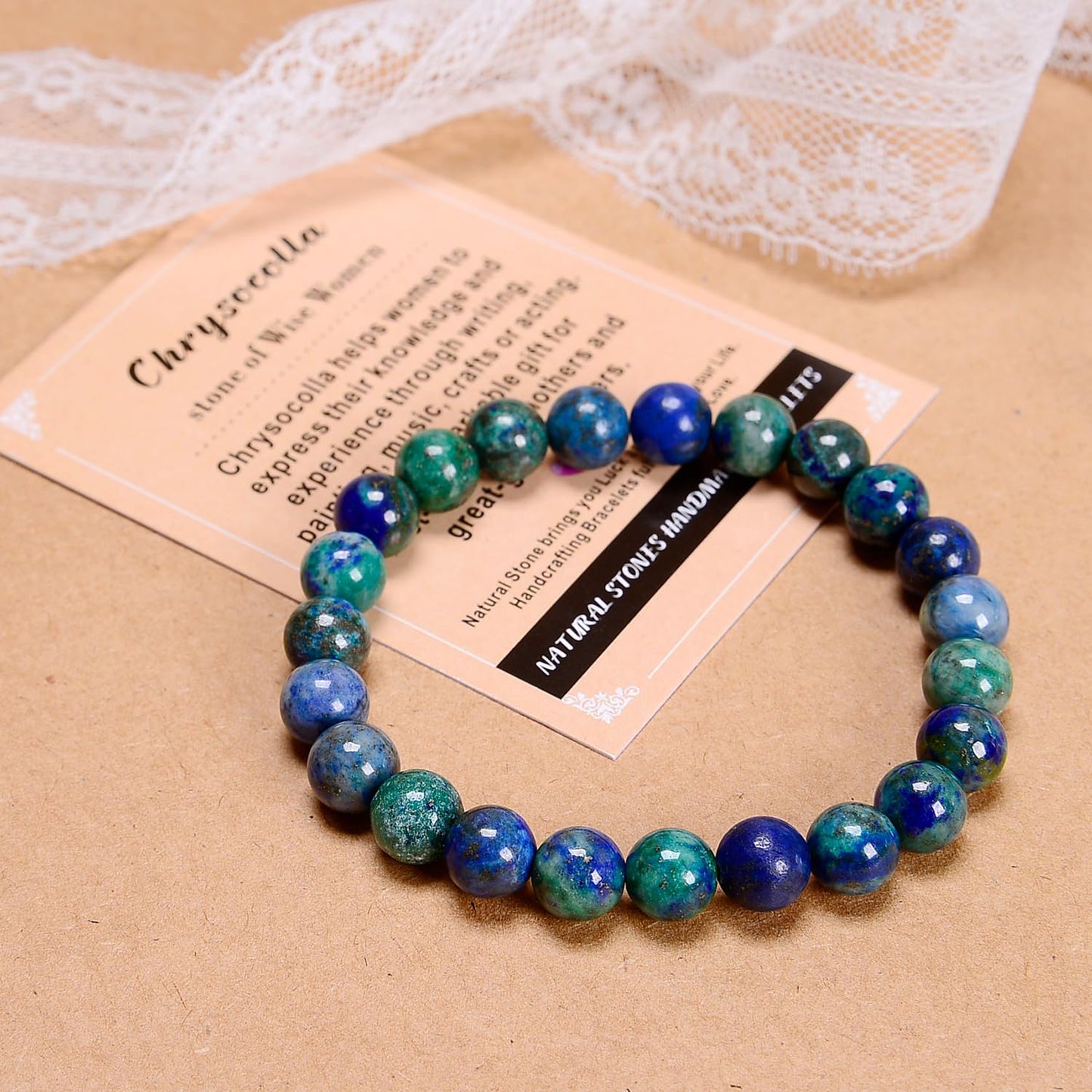AD Beads Handmade Gemstone Stretch Elastic Bracelet Crystal Healing Reiki Nature's Beauty and Spiritual Essence Unisex (4mm, Chrysocolla (Wise Women))