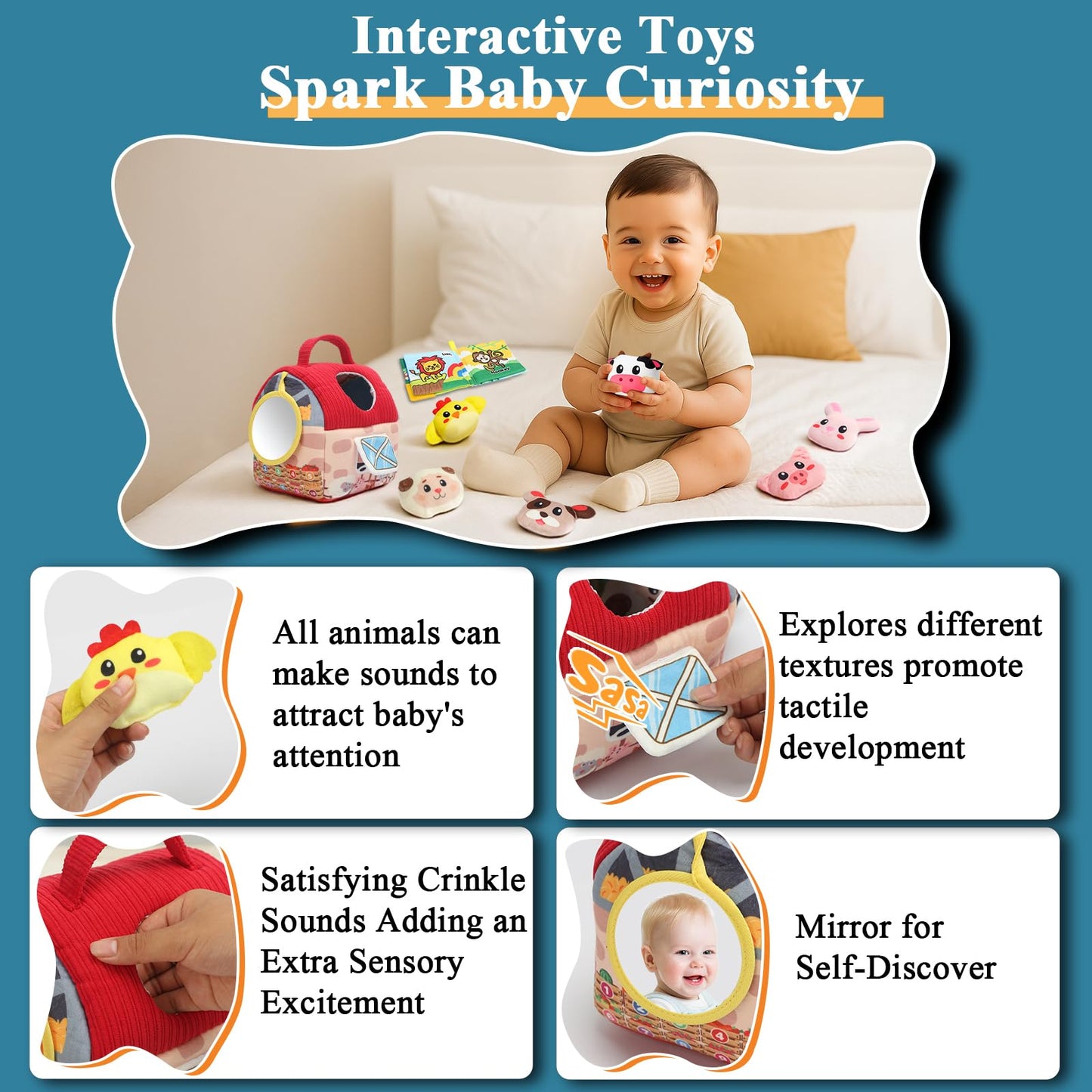 Soft Baby Animal Toys for 6-12 Months, Surprise Plush Barn with Stuffed Animals for toddlers 1-3, Montessori Sensory Toys for Infants Babies 6-12 months, Gifts for Baby Boys Girls 6-12 Months Birthday