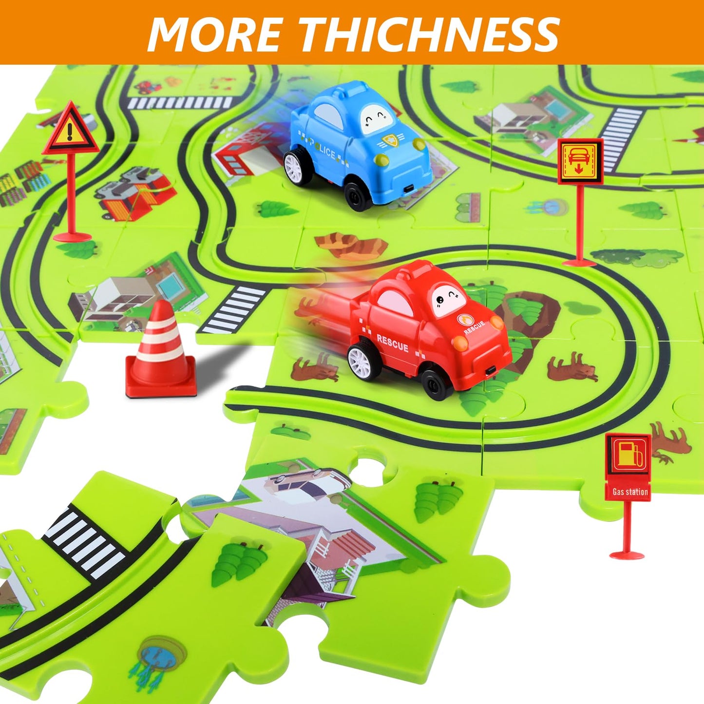 48 PCS Puzzle Race Track Car Set: Toddlers Kids Boys Girls Toys & Gifts for 3 4 5 6 Year Old | Puzzle Tracks Car Toys | with 2 Small Cars Toy and Roadblocks | Play & Learn Toy | Kid for Ages 3-5 4-6