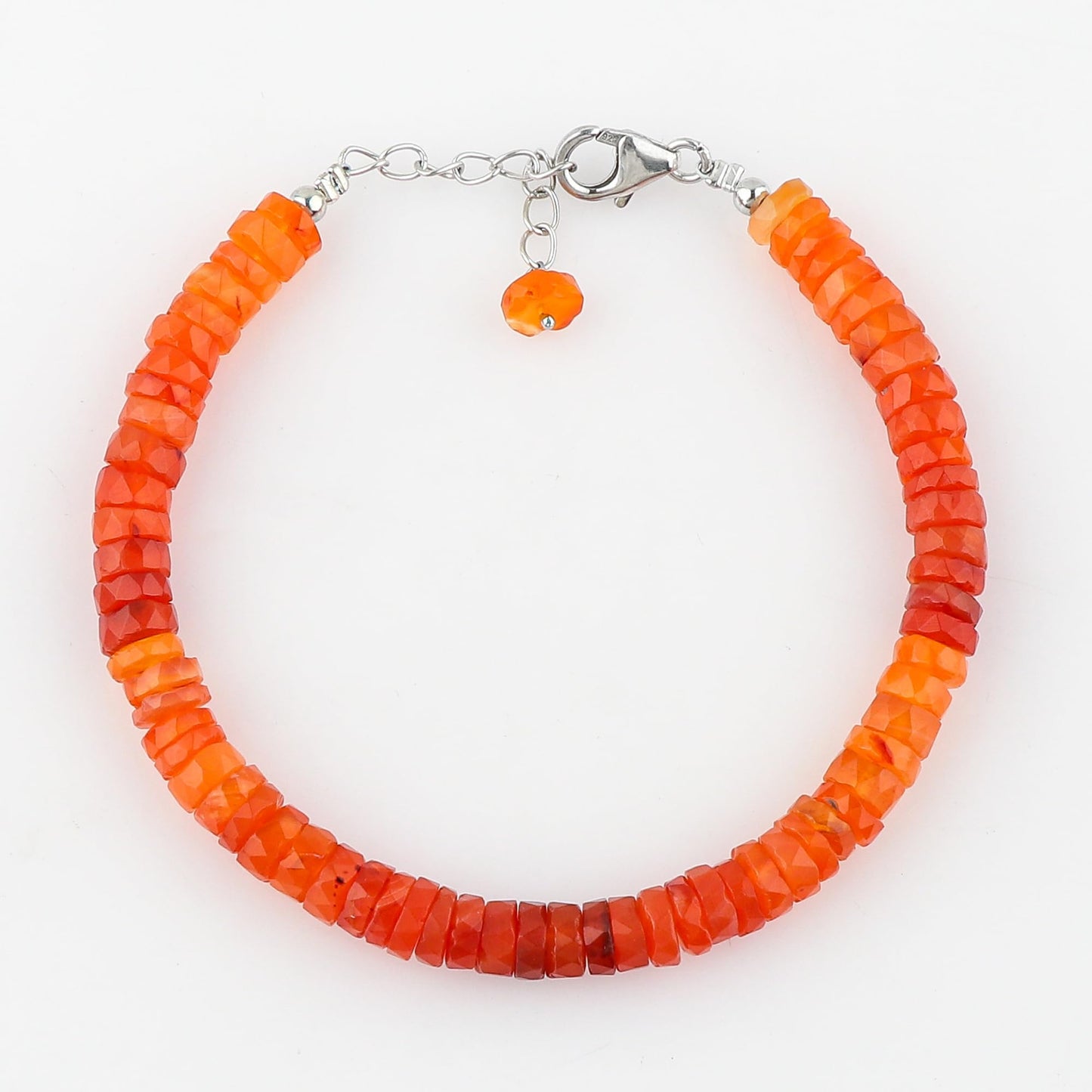 CRYSTALIS Natural Carnelian Beaded Bracelet, Facet Wheels, Elegant Beads Crystal, Chakra Bracelet, Healing Bracelet, Gemstone Jewelry, 925 Sterling Silver 8 inch