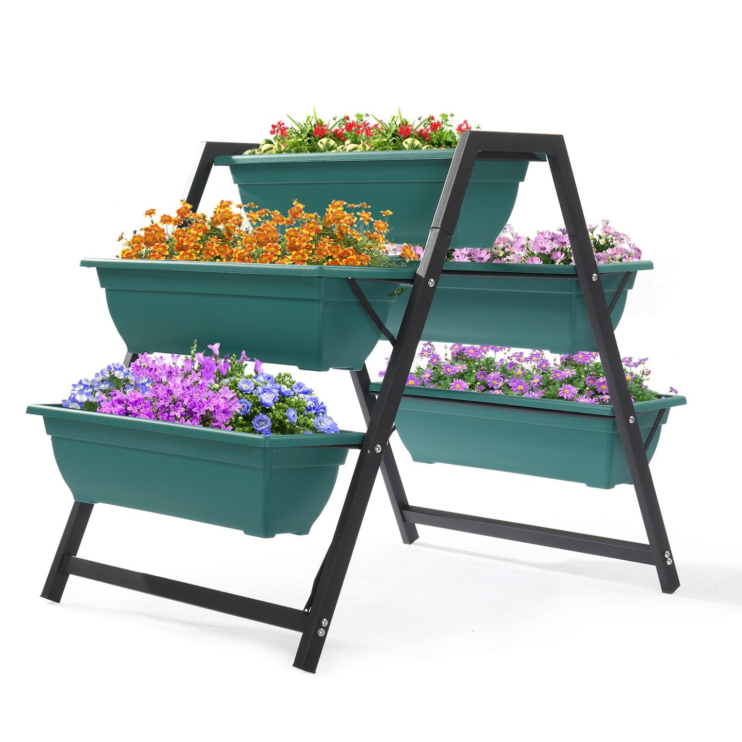 VINGLI Vertical Garden Planter, Raised Garden Beds Outdoor with Drainage System for Vegetables, Flowers, Herbs, Sturdy Planters for Outdoor Plants (Green, 39.6 X 25.6 X 30.7 Inch)