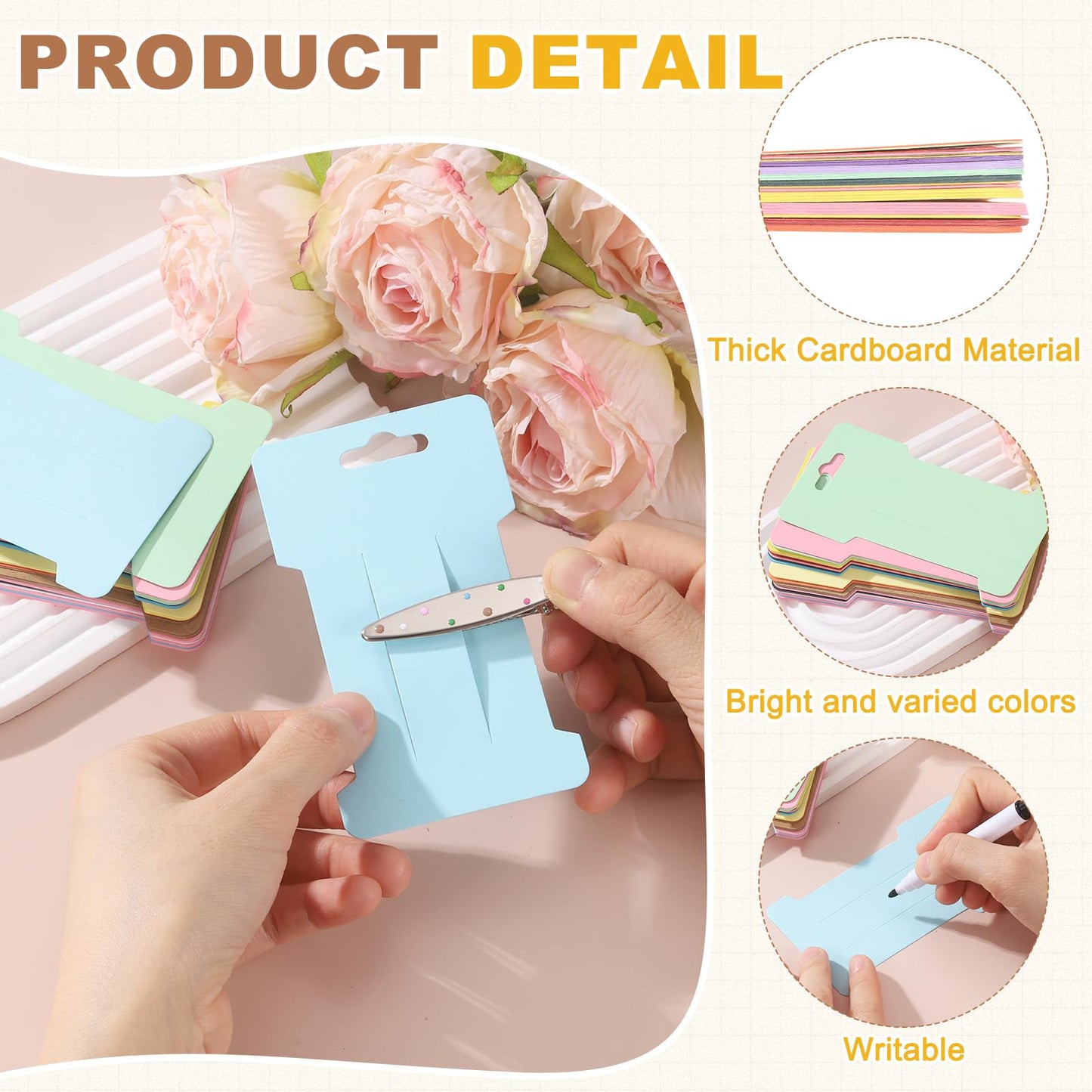 PATIKIL 200Pcs Hair Clip Display Cards, 4.5"x2.6" Kraft Paper Hair Bow Clips Holder Card Rectangle Cardboard for Barrette Headband Jewelry Accessory Organizing Selling, Blue