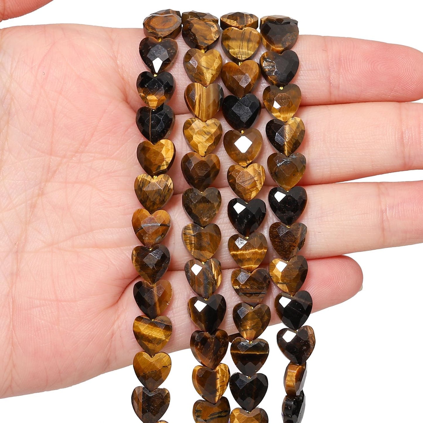 Nitopupu 22pcs Faceted Heart Stone Beads Natural Tiger Eye Bead 8mm Crystals and Healing Stones for Jewelry Making Supplies,Friendship Bracelet Kit,Love Gifts