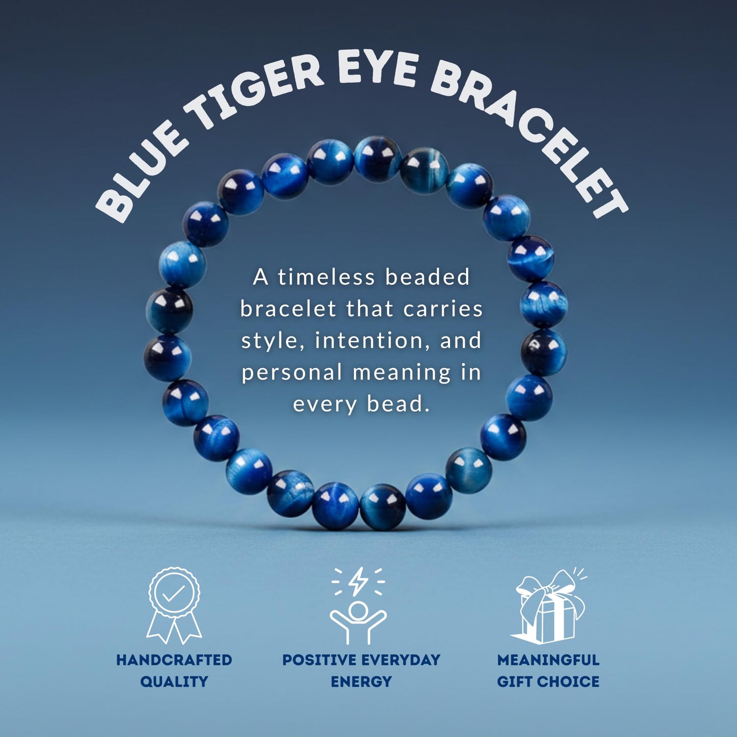 Cherry Tree Collection – Handmade Crystal Beaded Stretch Bracelets with Jade Blue Tiger's Eye for Women & Men - 8mm Round Gemstone for Protection, Balance & Luck - Medium