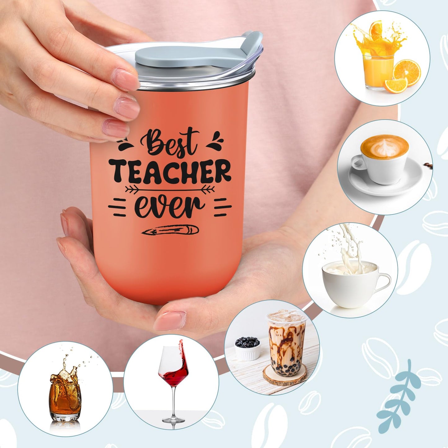 LemonRoad 10 Pcs Teacher Appreciation Gifts Coffee Mugs Bulk 10 oz Teachers Stainless Steel Tumblers Thank You Cups with Lids for Women Men End of The Year Gifts (Super Teacher,Morandi Color)