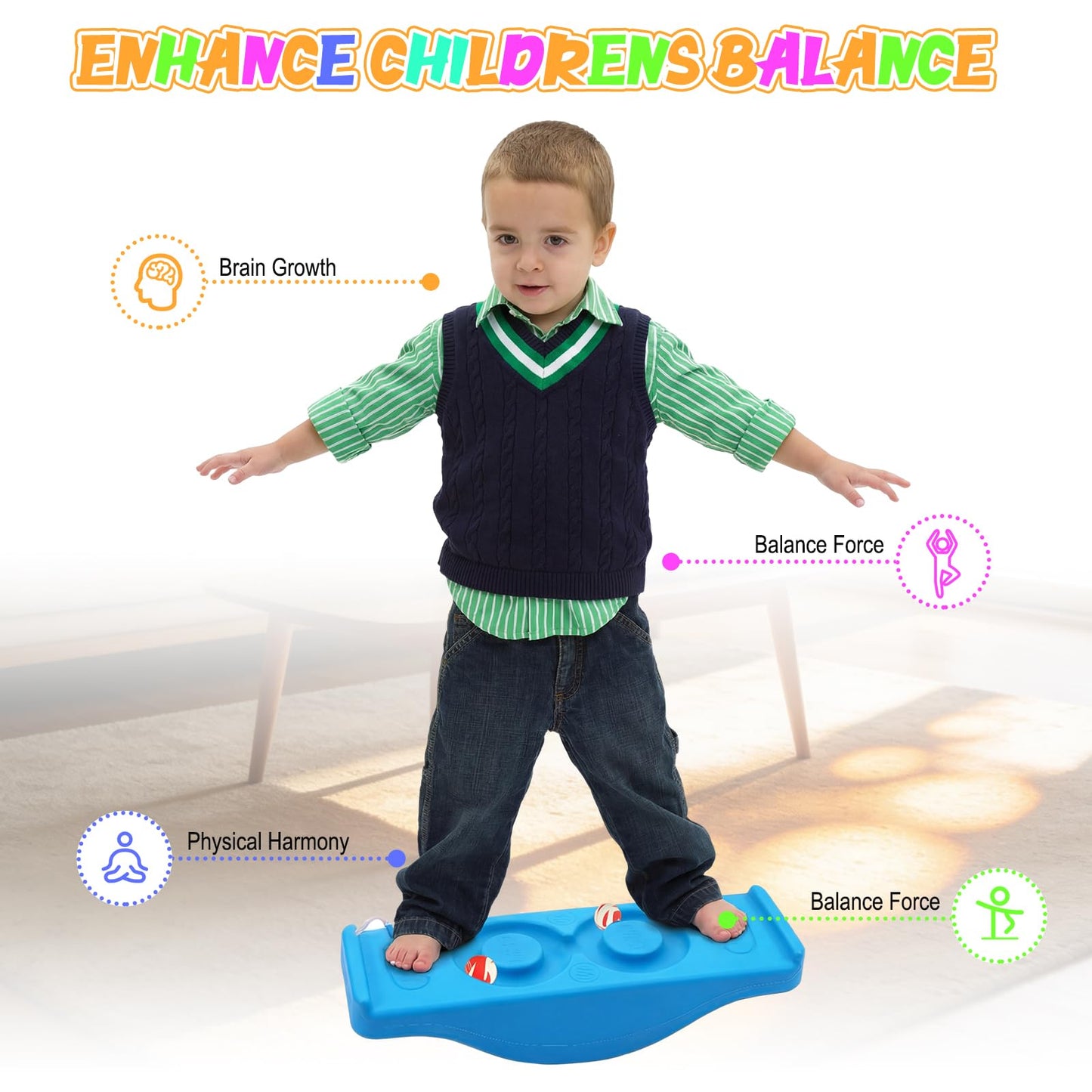 Seenelling Maze Balance Board for Kids 22.83" Wobbling Rocker Balance Board with 2 Mini Balls and 3 Anti-slip Strips PE Curvy Sensory Training Equipment Toy for Toddler Children Adults Boys Girls