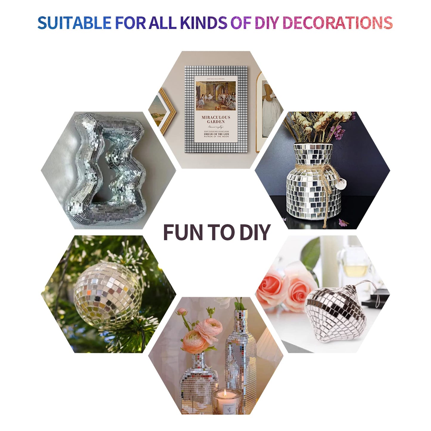 8000 PCS Disco Mirror Tiles, 7.5 x 7.5 mm Self Adhesive Mosaic Tiles for Disco Ball Decor, DIY Craft Party Decoration