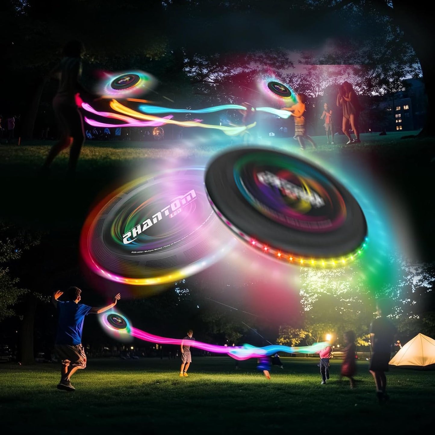 StyleBoon Flying Disc with Million Colors, 10.6 Inch 13Lighting Modes 41 Bright Waterproof Flying Ring,Camping for Kids Teens Adults Boys Girs, Perfect forAges 6+, Gift for Kids, Black