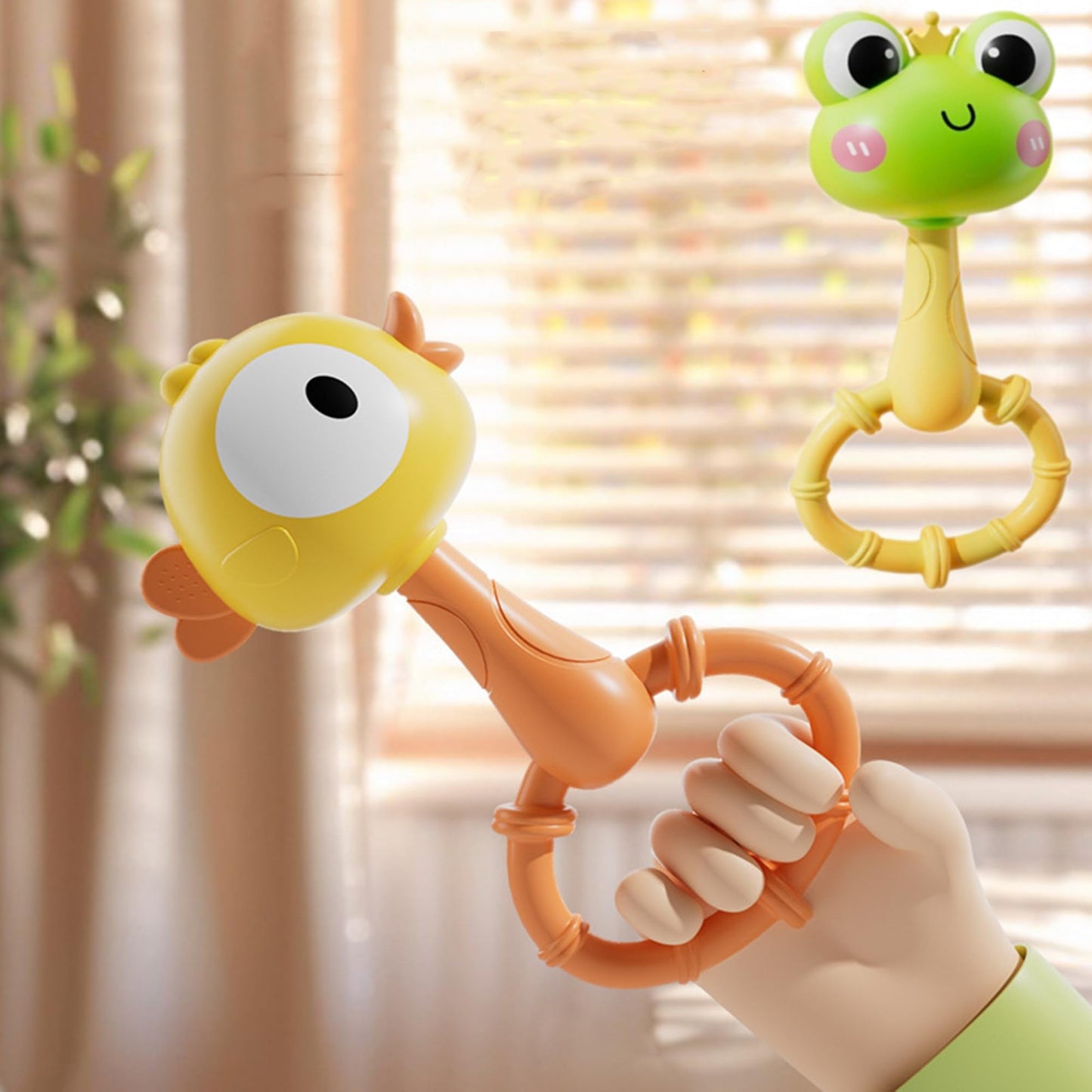 HAOHAOSHUA Infant Rattle and Teether Toy Set, 8PCS Baby Rattles Toys with Crinkle Sound,Teething Ring,Squeeze Toy for 3+ Months,Colorful Animal Design (Lion, Crab, Frog, Bird) for Sensory Development