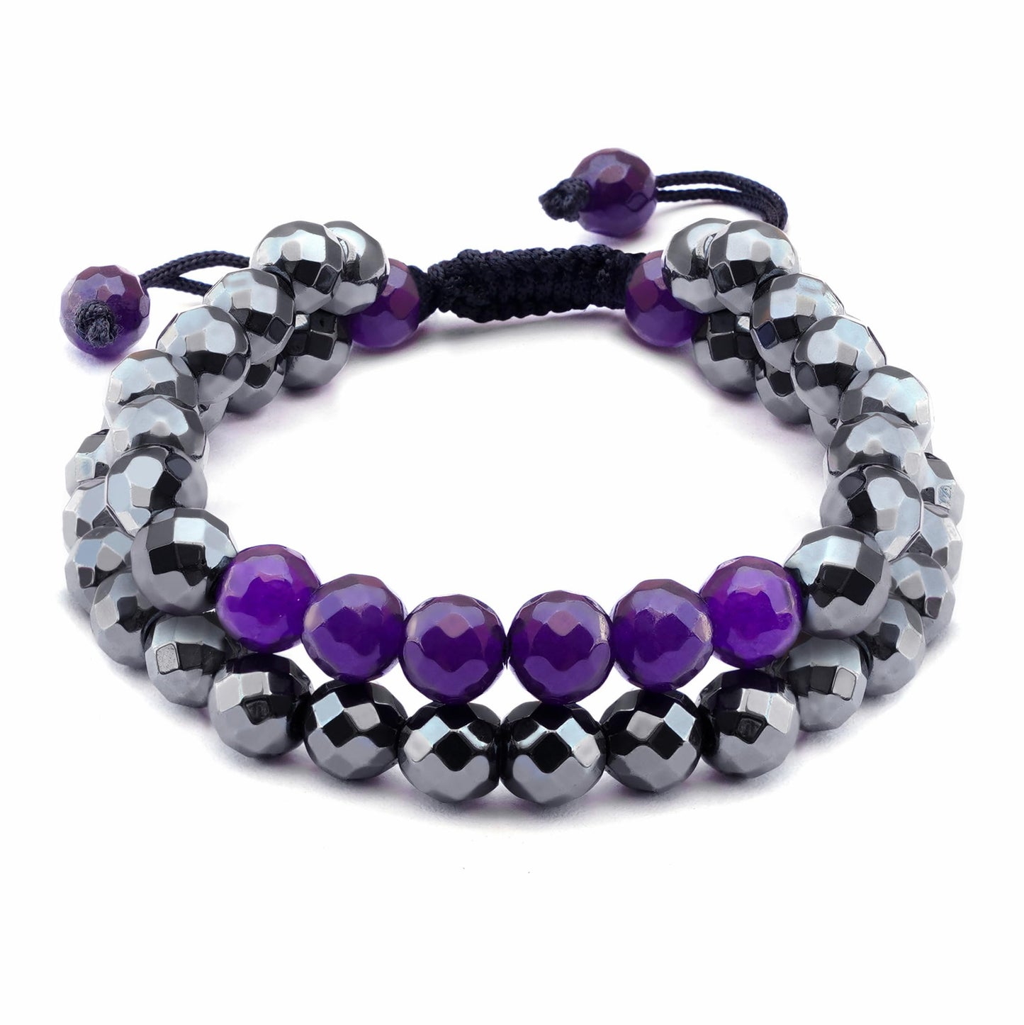 Crystal Bracelet, Hematite & Amethyst Chakra Healing Crystal Bracelets for Men & Women, Spiritual, Positive Energy & Balance, Handmade 8mm Crystal Beads Adjustable Bracelets by Karma Pledge