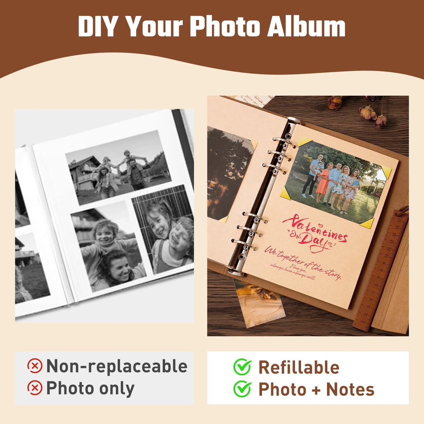 Travel Scrapbook Album Waterproof Photo Album with Writing Space 64 Pages Self Adhesive & 40 Journaling Pages DIY Memory Photo Book Photo Scrapbook Album Kit for Wedding Family Vacation