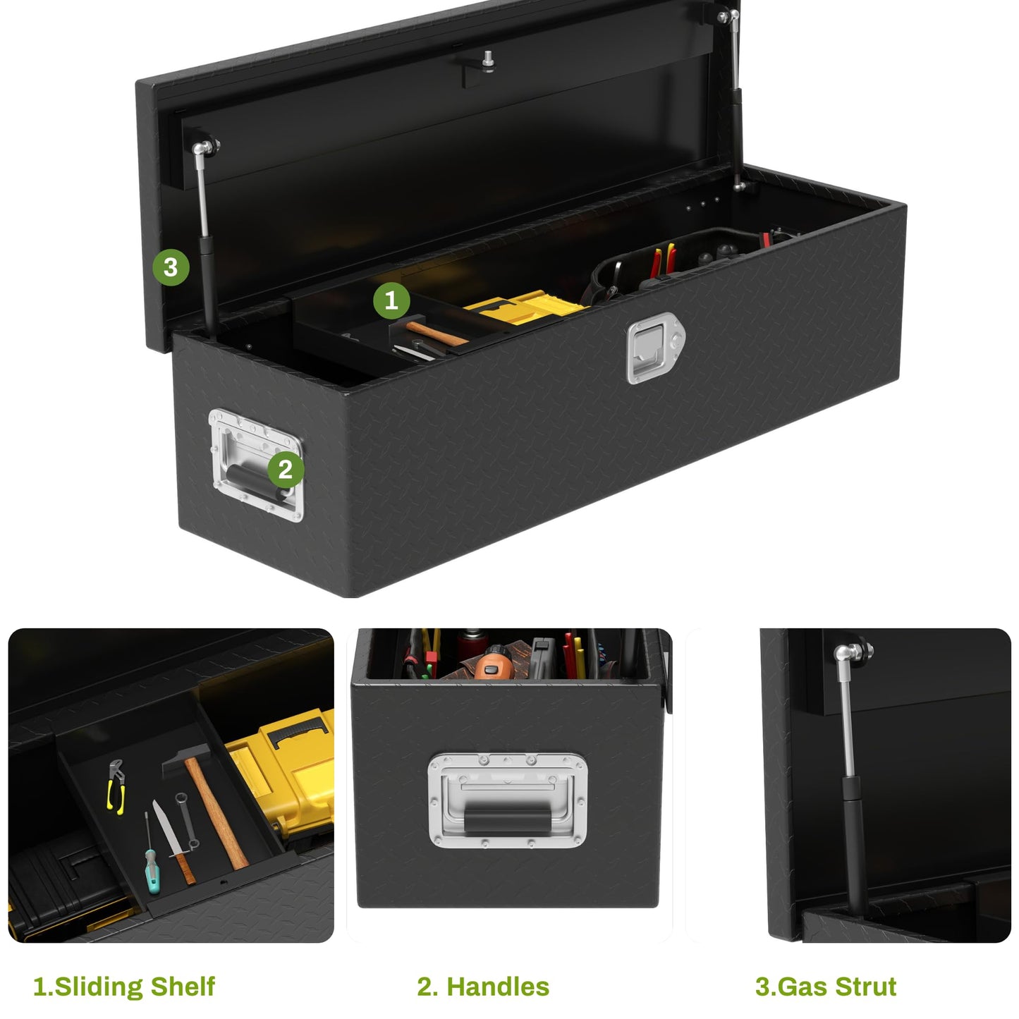 AUTOSAVER88 49 Inch Heavy Duty Aluminum Diamond Plate Tool Box Chest, Waterproof Truck Bed Toolbox, Storage Box with Sliding Shelf and Lock for Trucks, Trailers, RVs, Warehouses