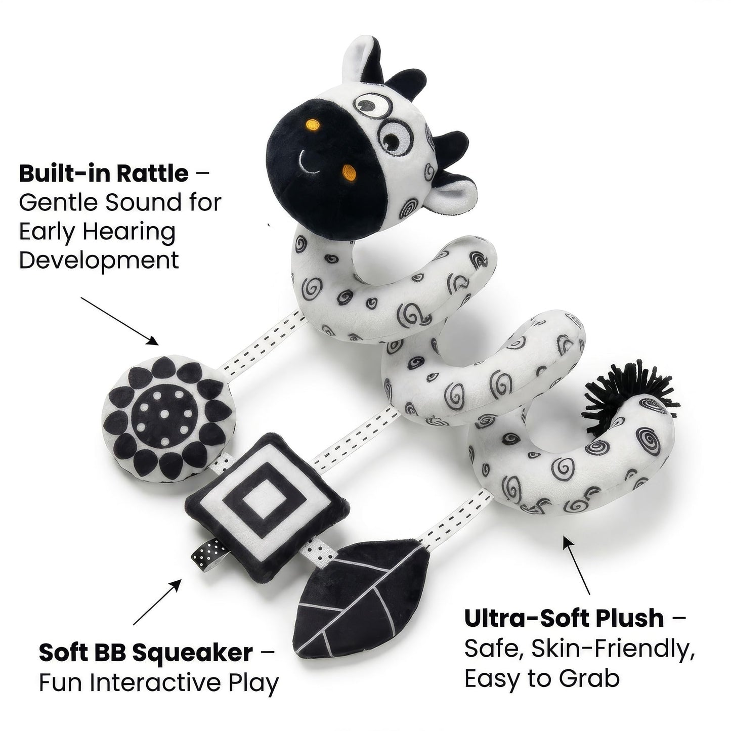 Car Seat Toys – Baby Toys 0-6-12 Months High Contrast Black & White Spiral Car Seat Toy, Carseat Toys Hanging for Newborn Toys, Stroller Toys, Baby Stroller Toy, Infant Toys, Crib Toys Hanging