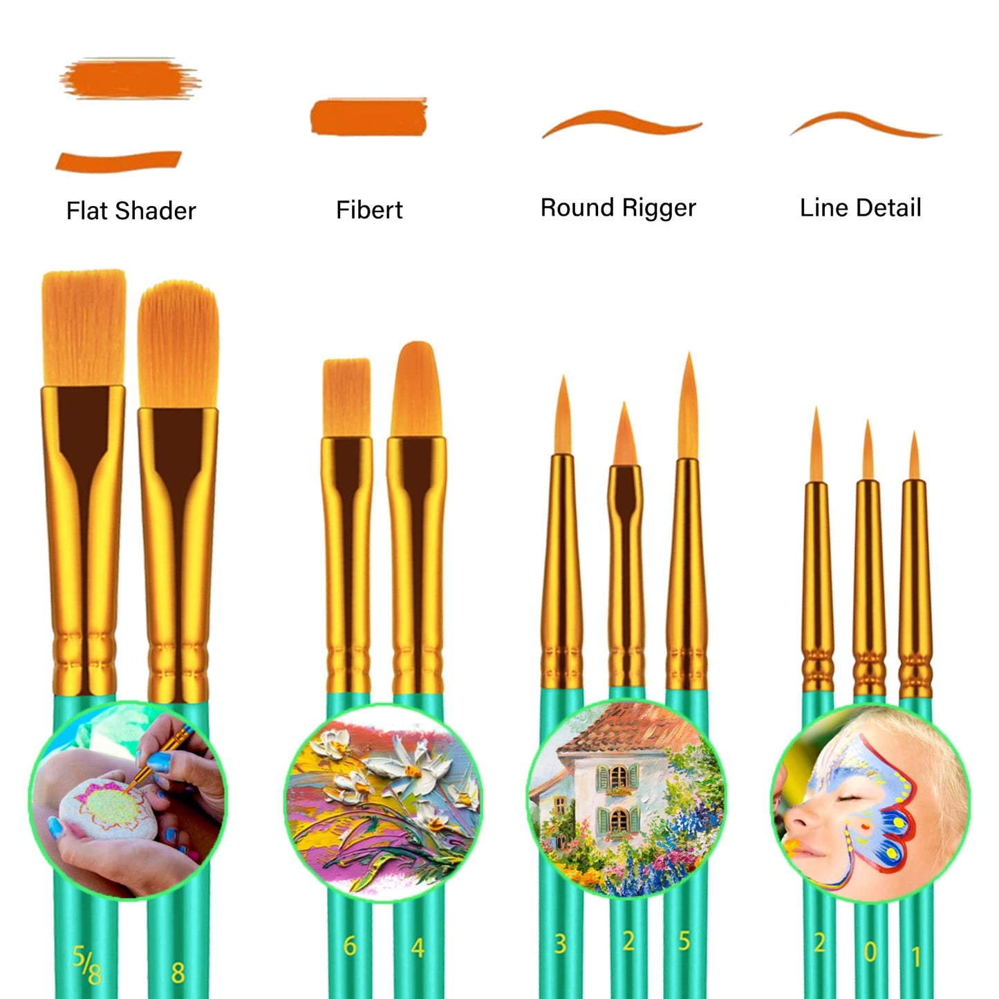 Paint Brushes Set, 60 Pcs Paint Brushes for Acrylic Painting, Oil Watercolor Acrylic Paint Brush, Artist Paintbrushes for Body Face Rock Canvas, Adult Drawing Arts Crafts Supplies, Green