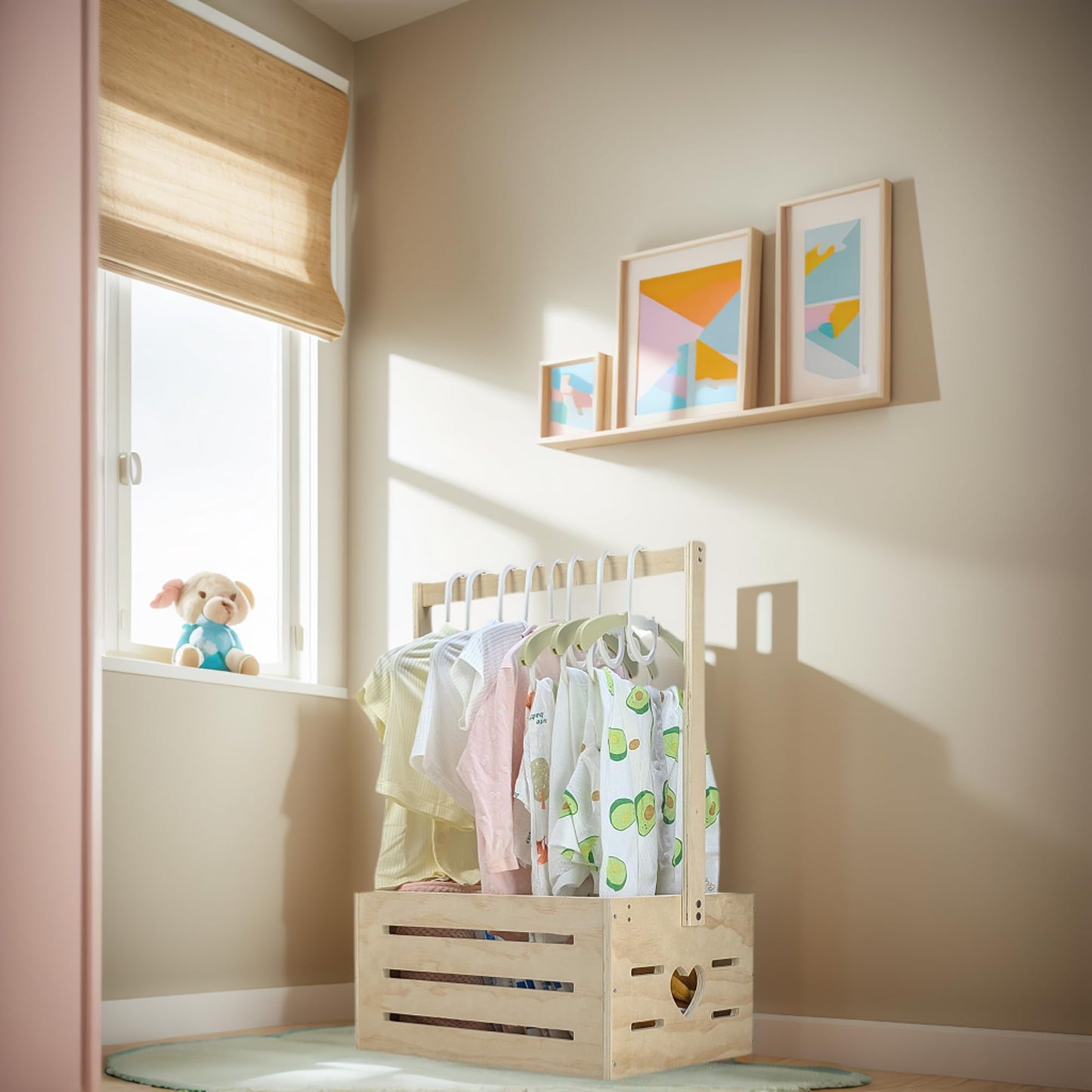 ARTAWEIN Wooden Baby Shower Crate Closet Clothes Hangers Dividers Large Gift Basket Boys Girls Wood Box Storage Display Handles Ivy Garland Welcome Gifts New Parents