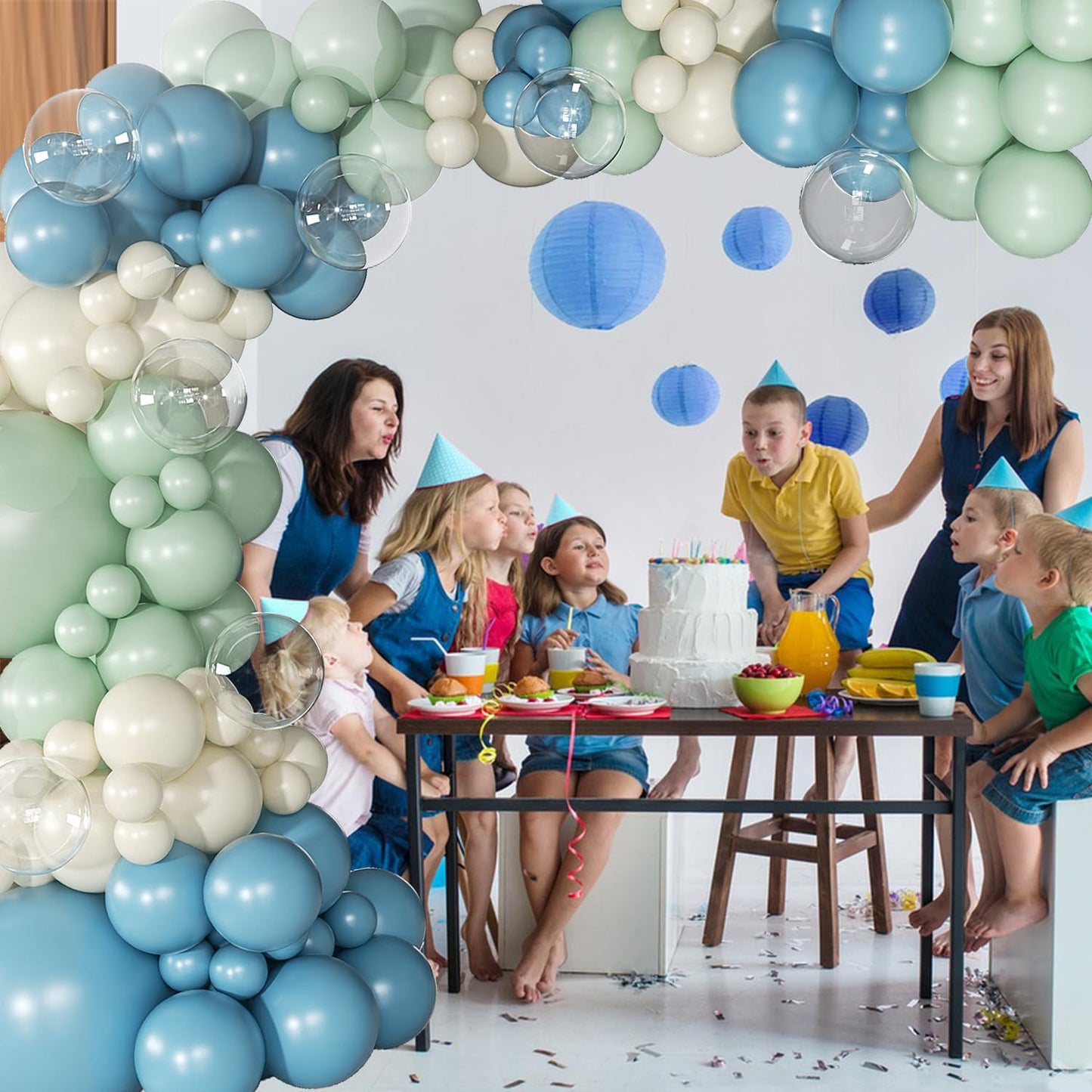 Under the Sea Party Decorations, Dusty Green Blue Under the Sea Balloon Garland Arch Kit, Ocean Themed Party Decorations Baby Shower Birthday Party Decor(136Pcs)
