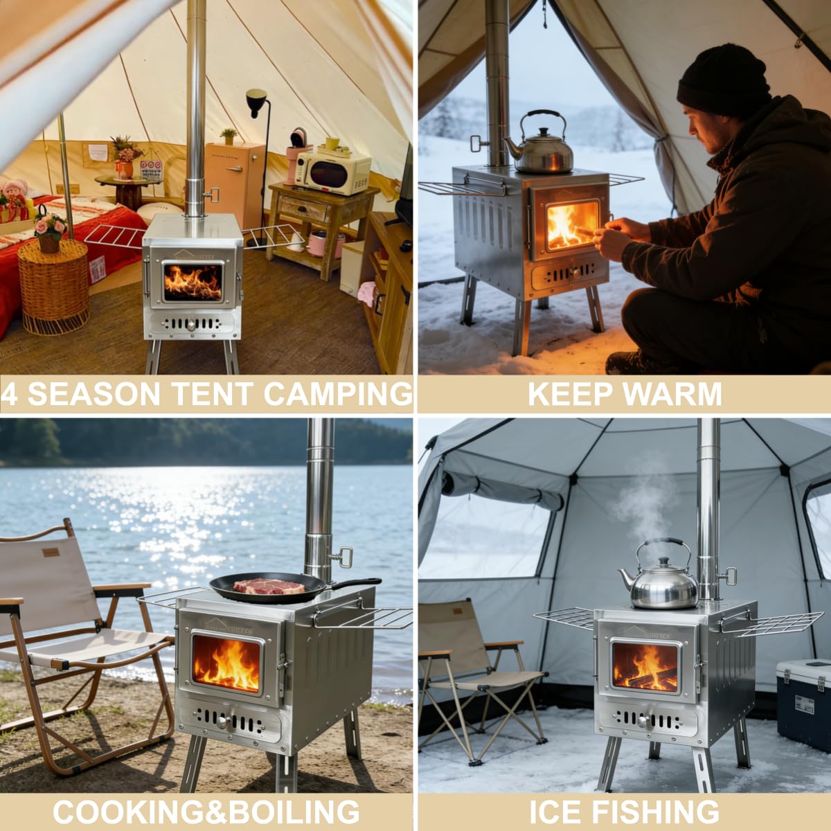 DANCHEL OUTDOOR 4 Season Canvas Yurt Tent with Large Wood Stove, Heavy Duty Bell Tent with Stove Jack 8 Person Winter Camping Glamping, 6m/20ft