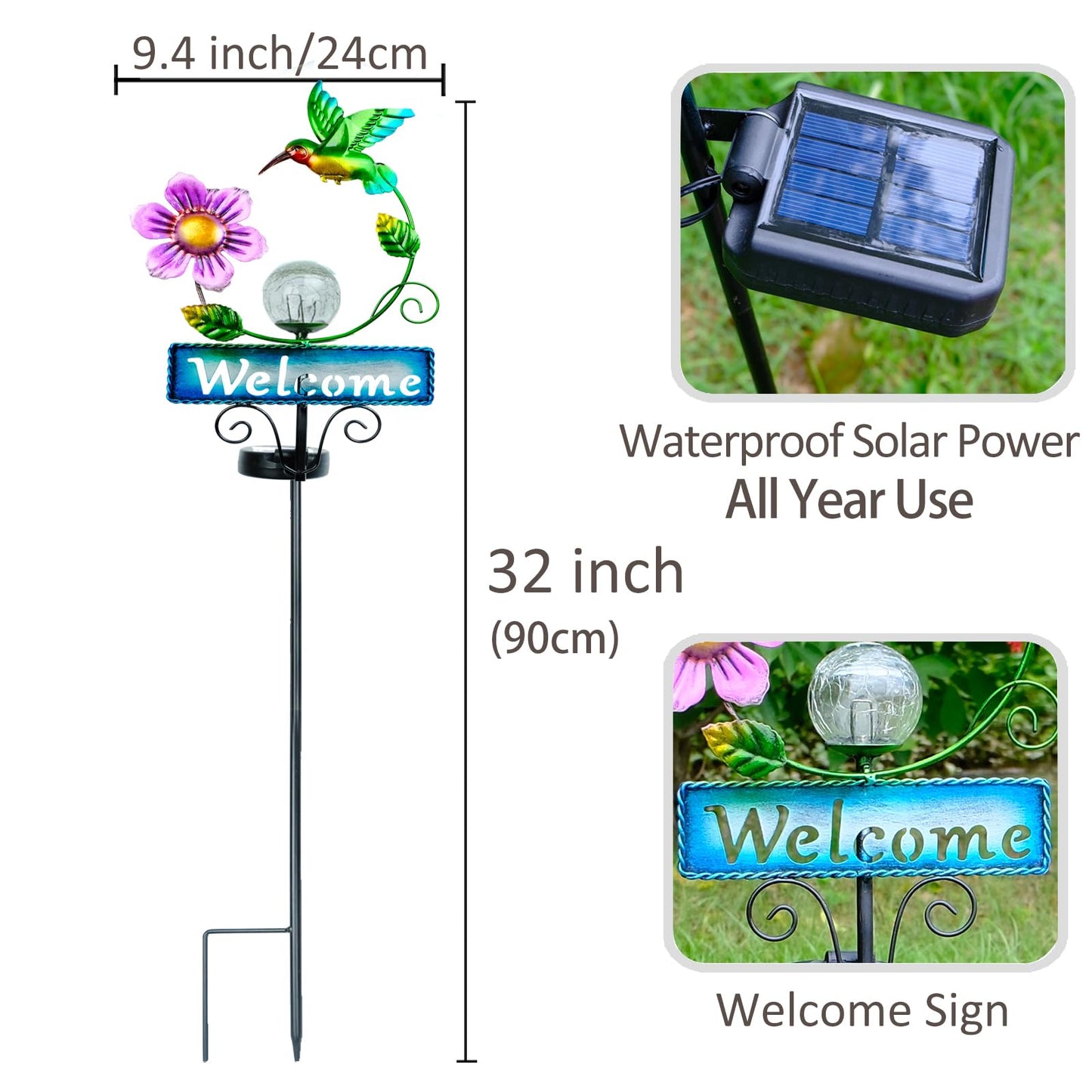 FOMOMDI Hummingbird Garden Decorations for Outside, Solar Waterproof Stake Lights with Welcome Sign for Yard Lawn Patio Pathway, Warm Gifts for Mom Grandma Housewarming (Hummingbird)