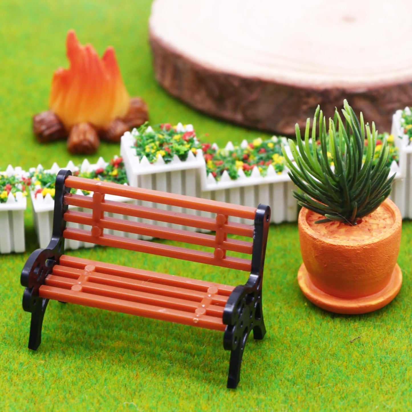 8Pcs Miniature Park Street Bench Chair Model, 1:24 Scale Garden Seats, Tiny Park Benches Settee for Dollhouse and Fairy Garden Accessories, Train Platform and Miniature Landscape,1.65 in, Brown