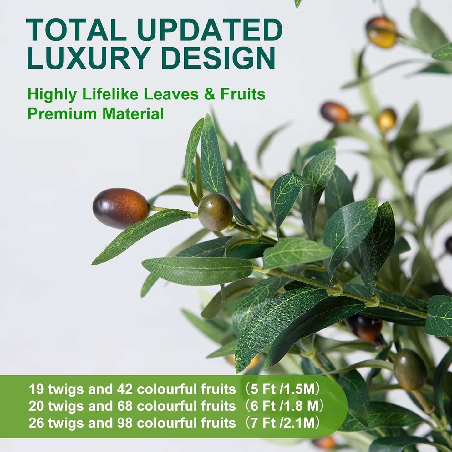 Olive Trees Artificial Indoor, 7FT Tall Faux Olive Tree with Moss and Planter, Artificial Plants Indoor with Natural Wood Trunk and Lifelike Fruits, Fake Tree for Home Office Living Room Decor