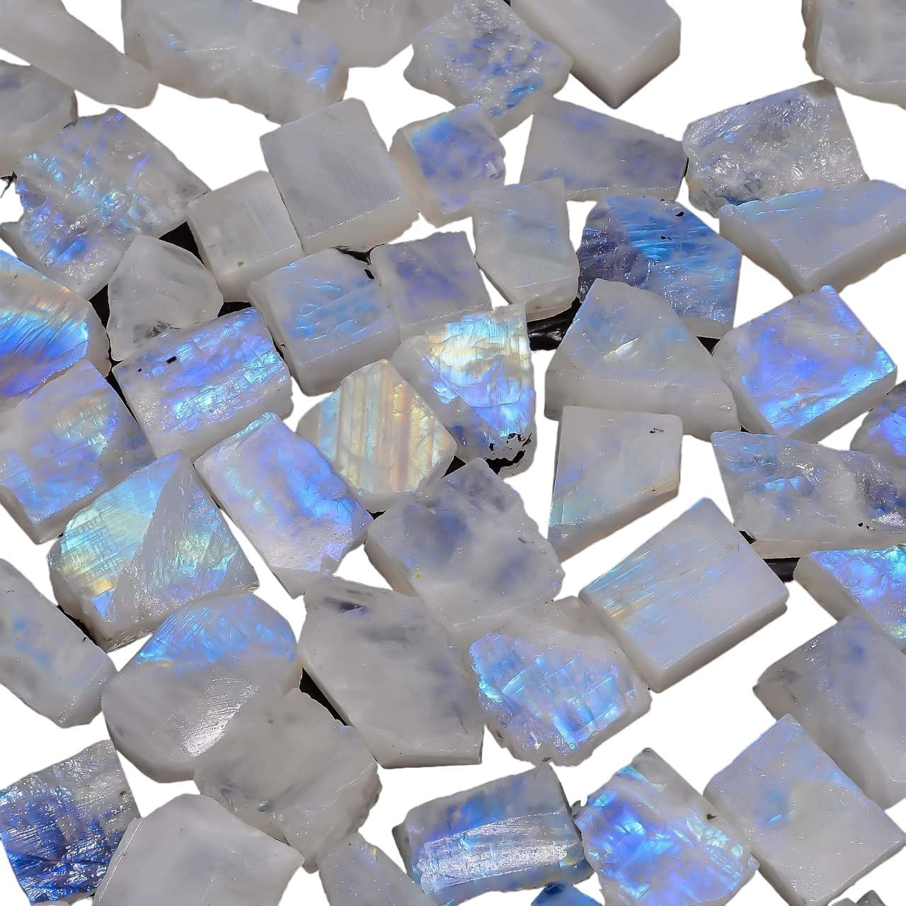 GEMKORA (100 carats) Natural Blue Flash Raw Moonstone Crystal Rough Gemstone Crystals, Rock, Jewelry Making Supplies, Chakra Healing, Meditation, Art-DIY Stone, 6 to 8pcs