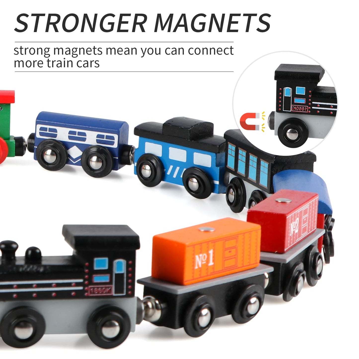 Wondertoys Wooden Train Set 16 PCS Train Toys Magnetic Set Includes Storage Bag - Wooden Track Accessories - Wooden Magnetic Car Set for Toddlers Kids Boys and Girls