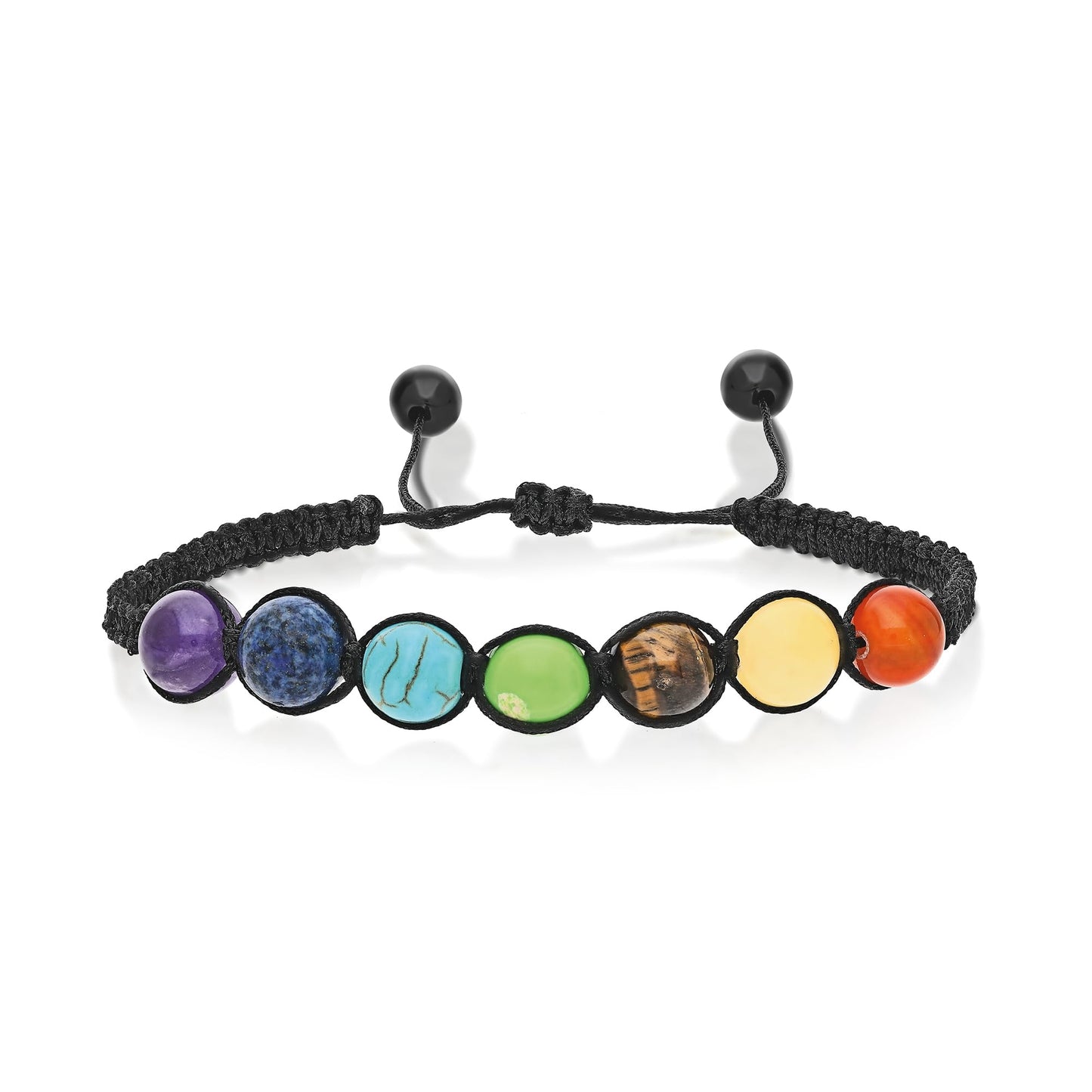 joy-d Chakra Bracelet 7 Stone Healing Bracelet on Adjustable Black Thread Natural Gemstone Jewelry for Energy, Balance, Meditation & Wellness - Unisex Mind, Body & Soul Healing Energy Bracelet