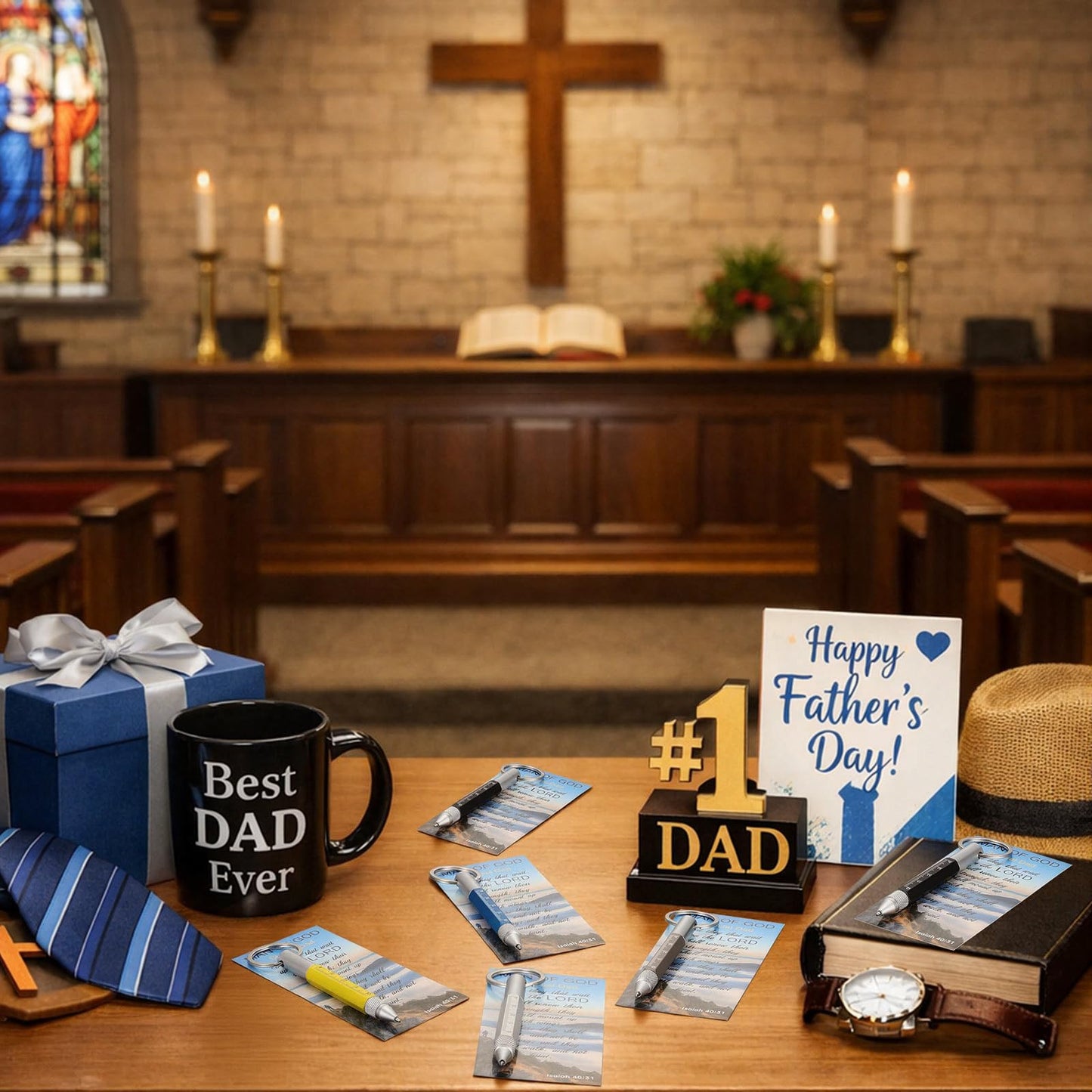 30 Sets Father Day Christian Church Gifts Bulk Man of God Gift for Men 6 in 1 Multi Tool Pen Keyring Screwdriver Pen with Bible Verse Bookmarks for Father's Day Men Pastor Dad Husband Birthday