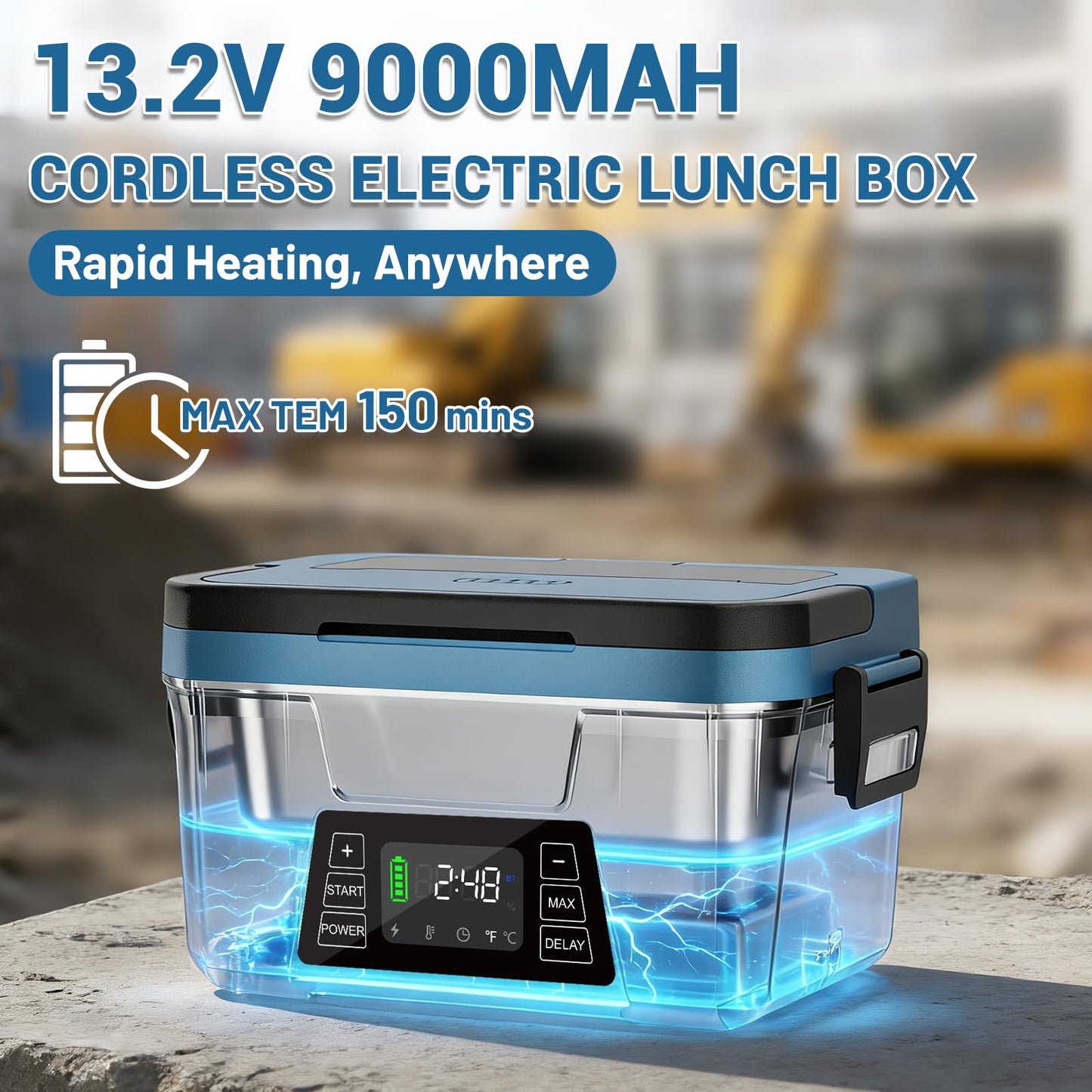 Cordless Electric Lunch Box for Adults, APP Control Heated Lunch Box for Men Food Warmer Rechargeable Lunch Box 248℉ Timer Self Heating Lunch Box, 5-sided Heated lunchbox Gifts for Women Work/Outdoor