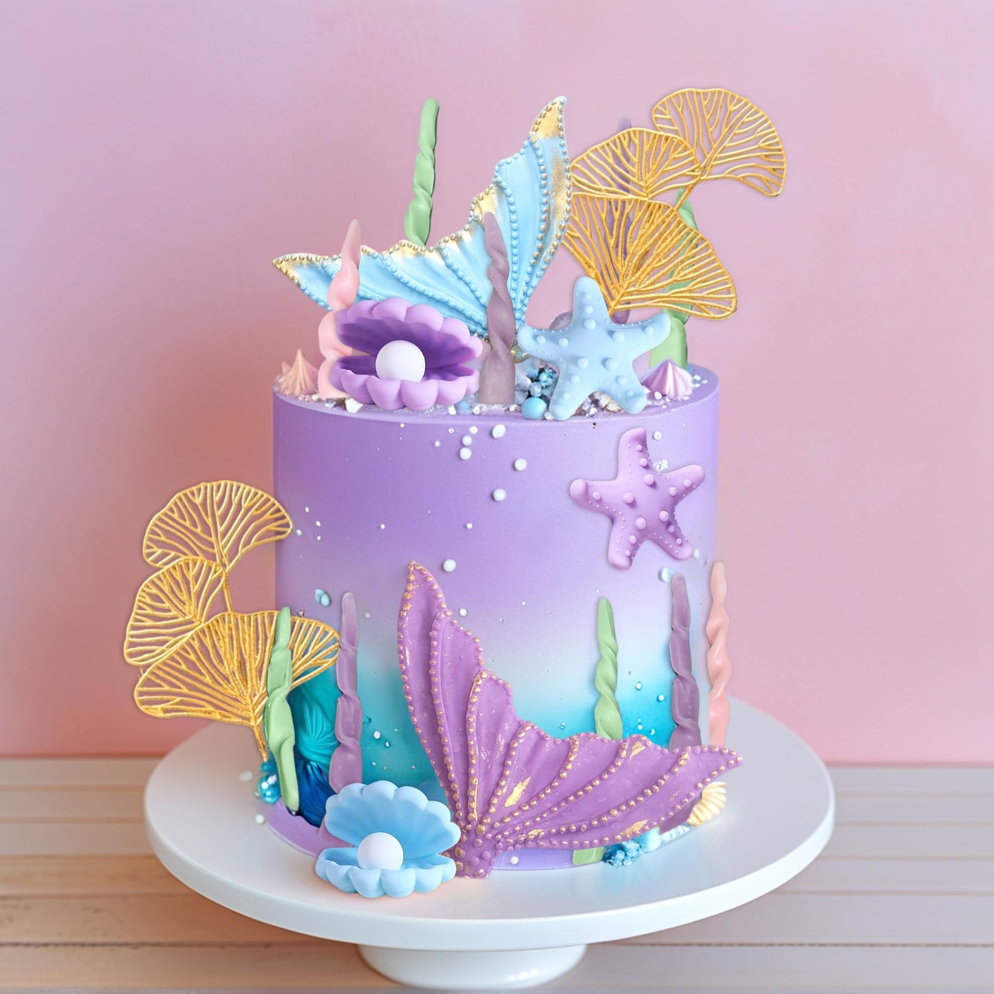 Under the Sea Cake Topper Mermaid Cake Decorations Ocean Mermaid Theme Baby Shower Little Seashell Cake Toppers Birthday Bridal Shower Wedding Party Supplies