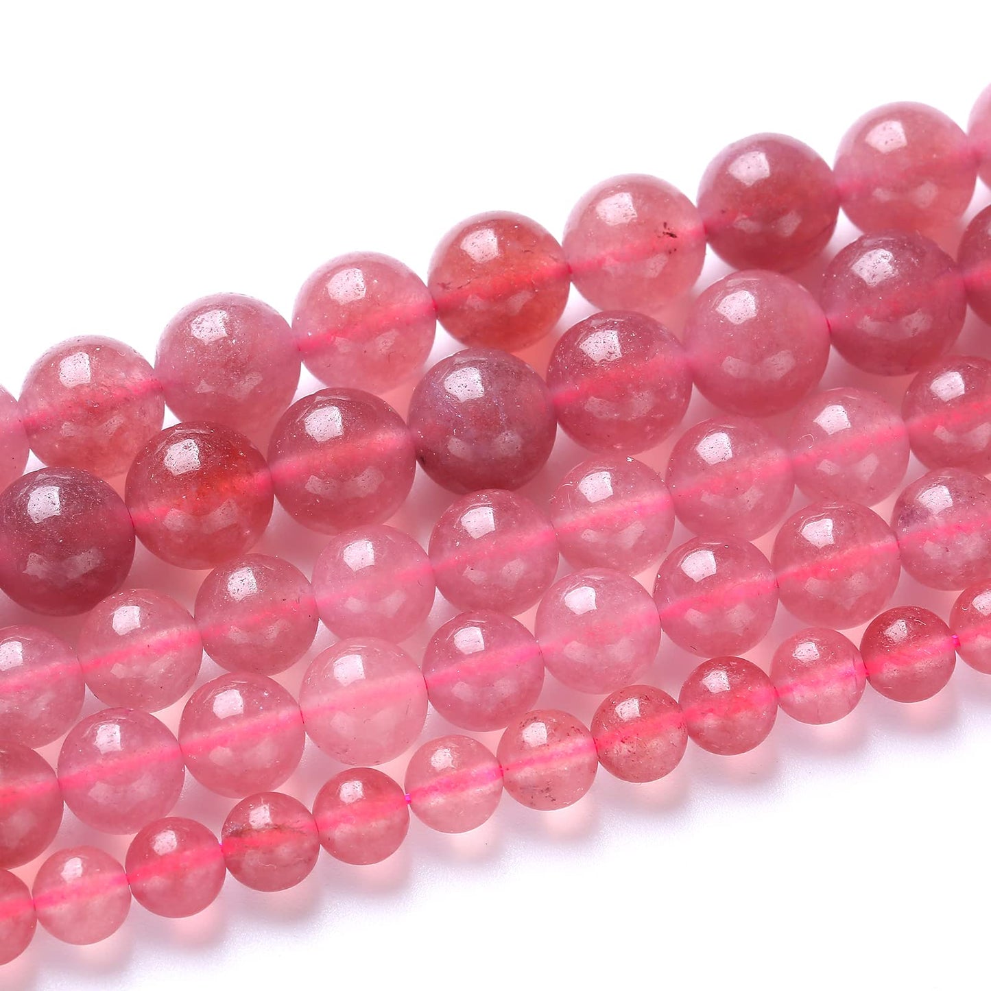 10mm 36pcs Natural Strawberry Quartz Crystal Jades Stone Beads for Jewelry Making DIY Bracelet Necklace Accessories 15" Energy Healing Power Stone Beads (Strawberry Quartz Crystal Jades, 10mm)