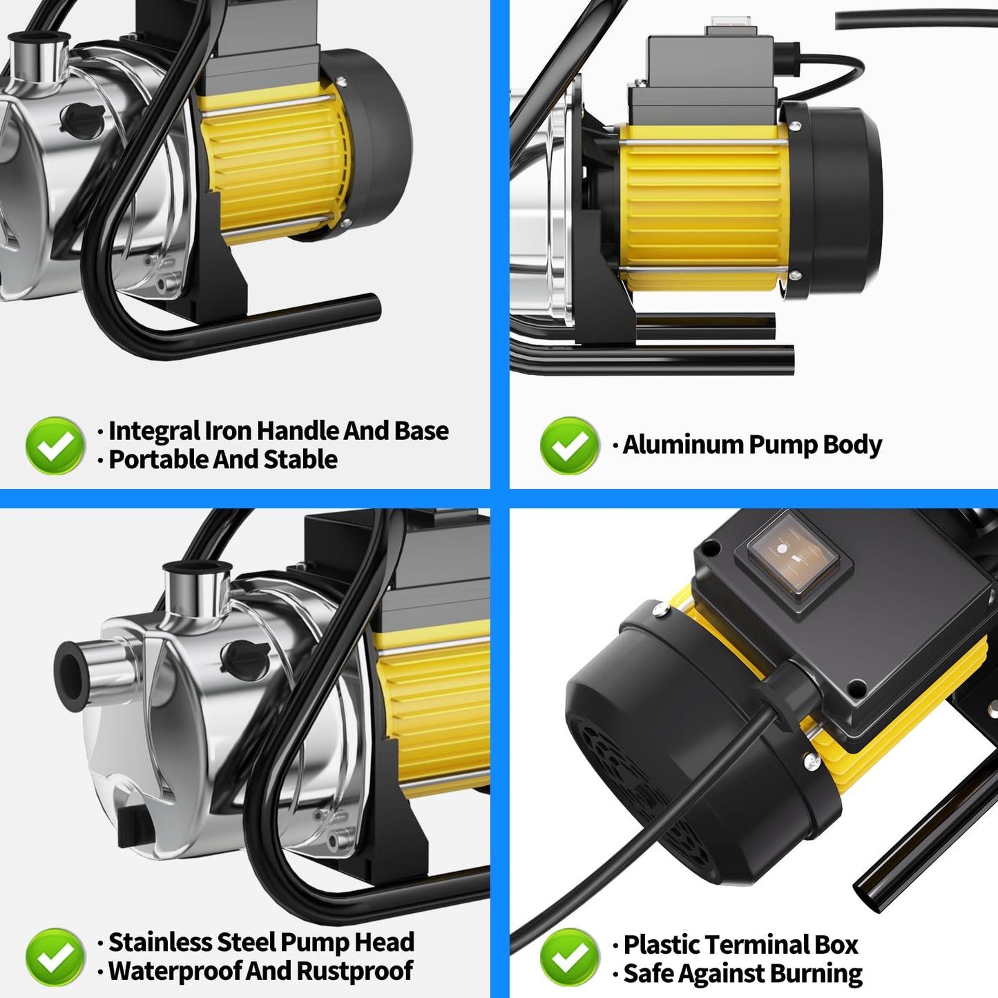 SHANGDA Water Transfer Pump 110V Shallow Well Pump 1.6HP Electric Portable Garden Pressure Booster Pumps for Sprinkler Irrigation Lawn with Adapters, Yellow