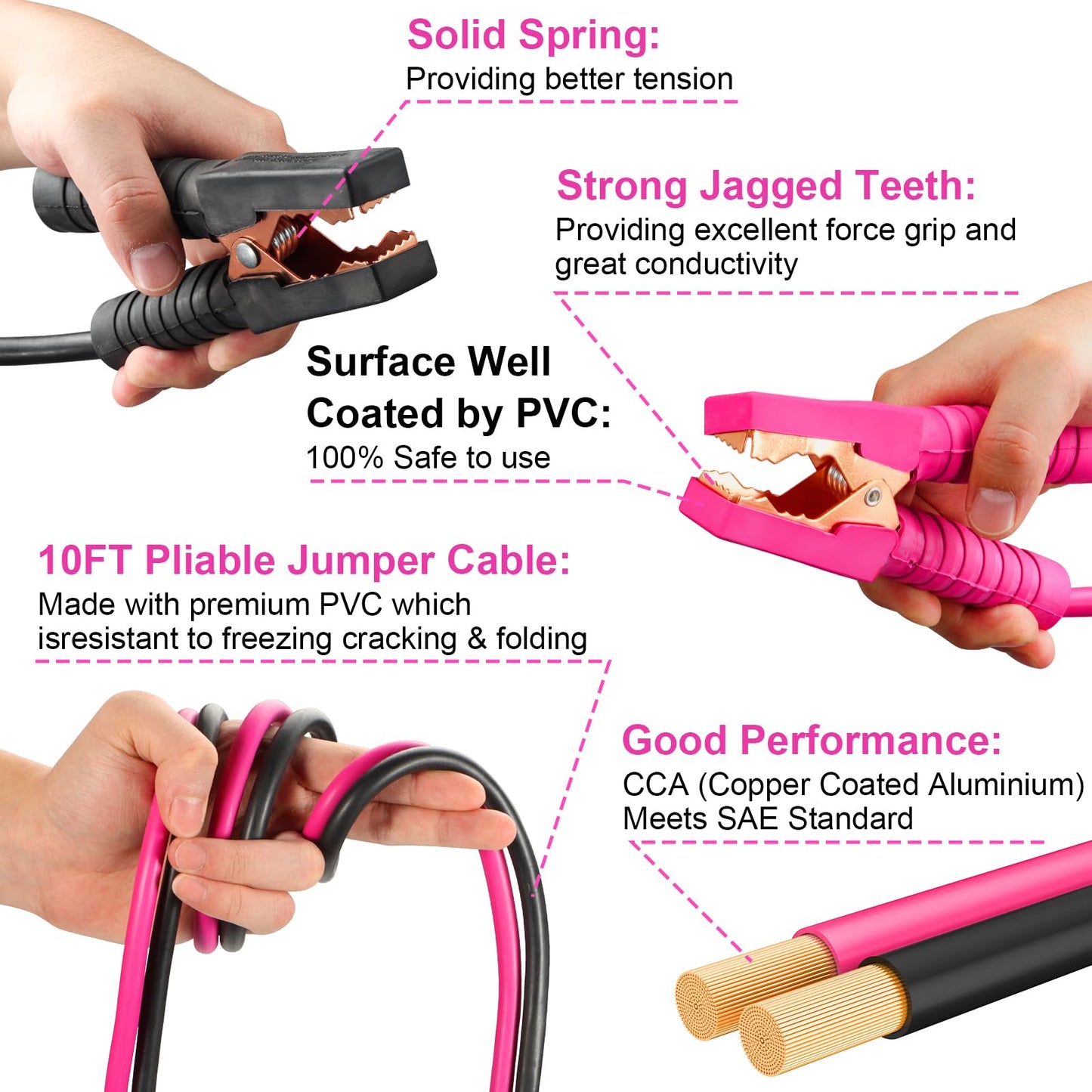 vioview Roadside Emergency Car kit for Vehicles, with 4 in 1 Inflatable Car Vacuum Cleaner, Pink Jumper Cables, First Aid Kit, Tow Rope, Vehicle Road Trip Must Haves Pink Accessories for Women