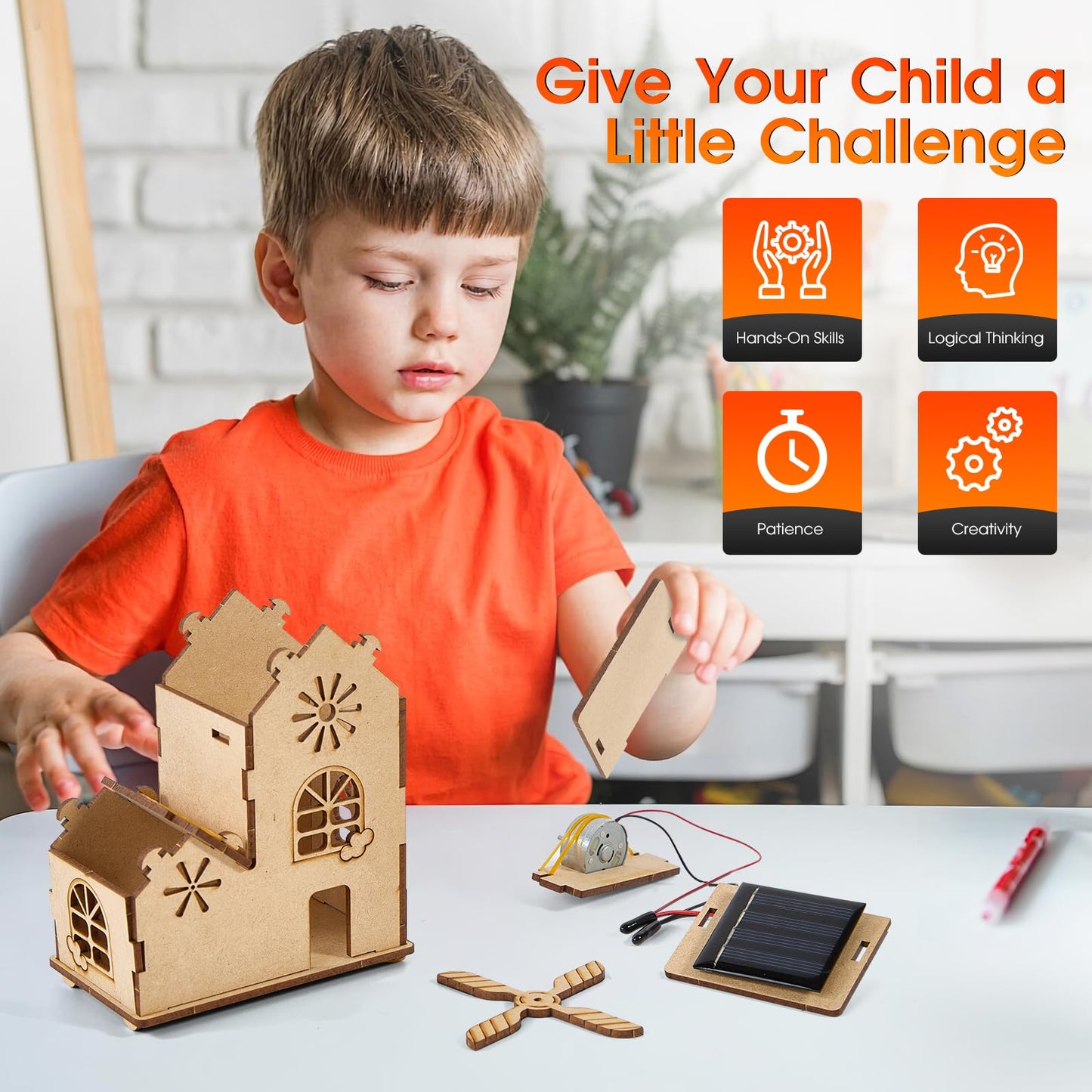 Solar Windmill House STEM Kit - DIY 3D Wooden Puzzle Science Toy for Kids,Educational Craft Model for Children Ages 8-12,Clear English Instruction.