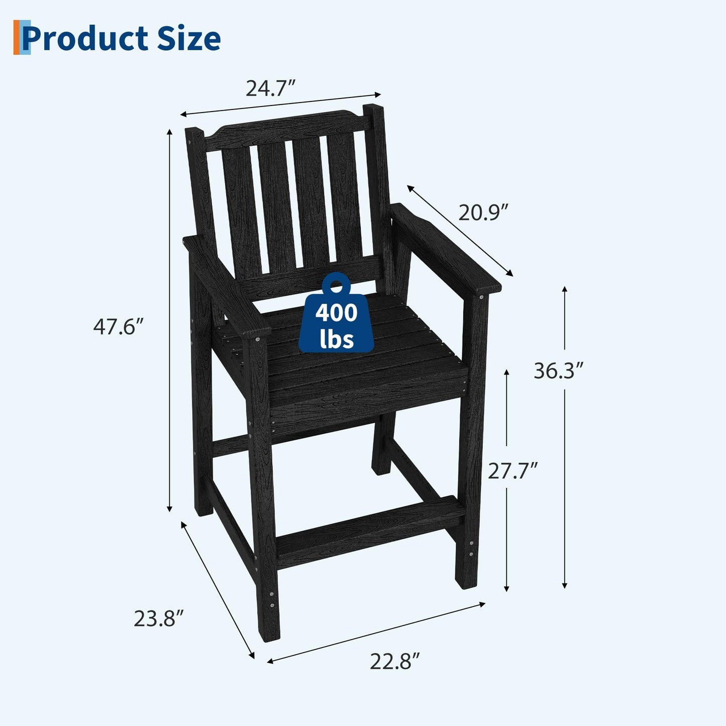 GarveeHome Outdoor Bar Chairs Set of 4, Patio HDPE Garden Chairs with Ergonomic Wide Seat and Footrest, Waterproof, All-Weather Durable Bar Stools for Balcony, Backyard, Poolside, Black