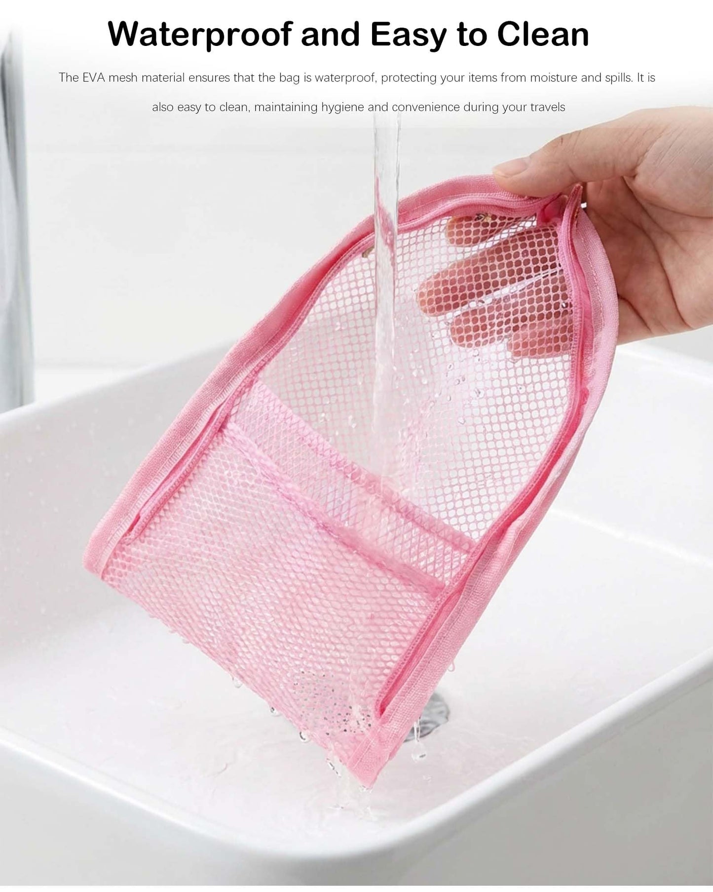 2 Pack EVA Mesh Toiletry Bag - Standing & Foldable Travel Toothbrush Storage, Waterproof and Portable for Camping, Outdoor Activities, Home Storage, Gifts for Women, Men, Travelers (Grey+Pink)