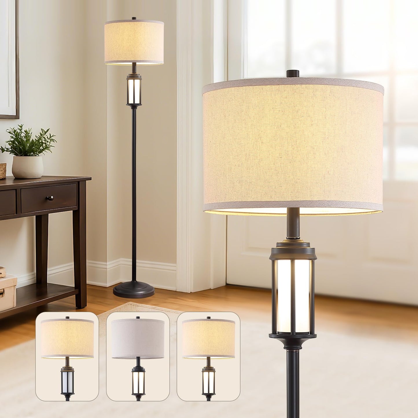 AIEAMPDO 65" Modern Floor Lamp for Living Room with 2 Light Sources, Industrial Black Tall Standing Lamps with Nightlight, Retro Floor Light for Bedroom Office Reading Room, Bulbs Included