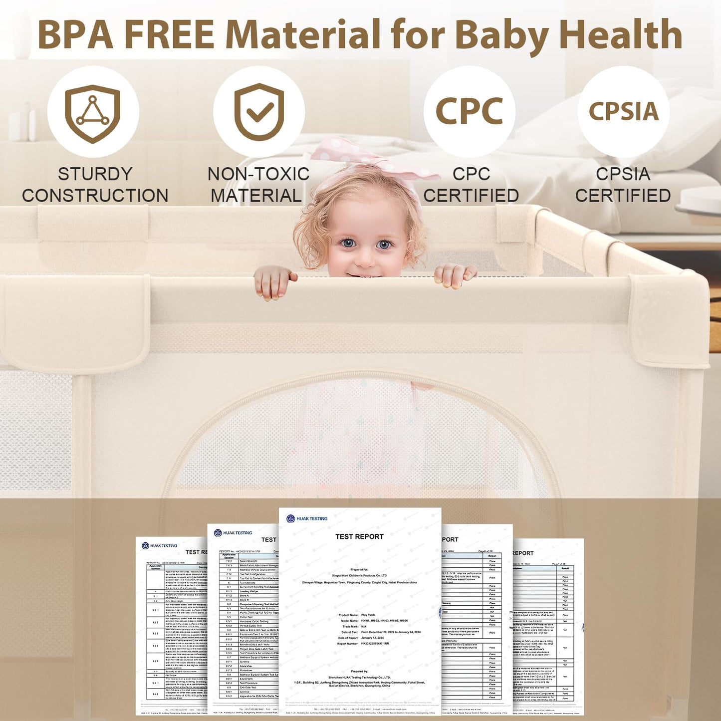 71 x 59 Baby Play Pen with Mat - Indoor & Outdoor Playpen for Babies and Toddlers - Extra Large Play Yards with Soft Foam & Sturdy Bottom Suction Cups - Toddler Baby Play Yard with Gate(Apricot)