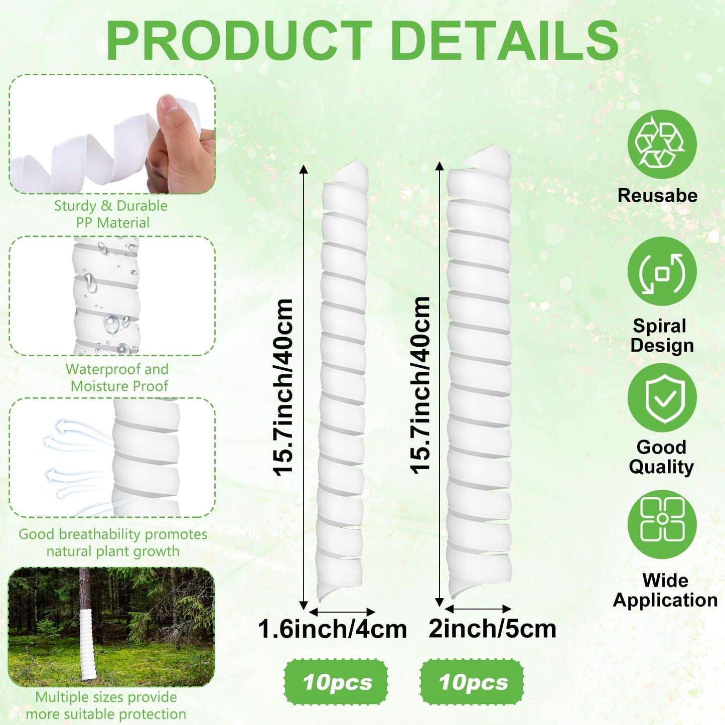 Tolare 20 PCS Tree Trunk Protector Guard Spiral Wrap Tubes, Plastic Bark Shields for Young Saplings - Effective Tree Protectors from Animals Deer Rabbits Rodents (White)