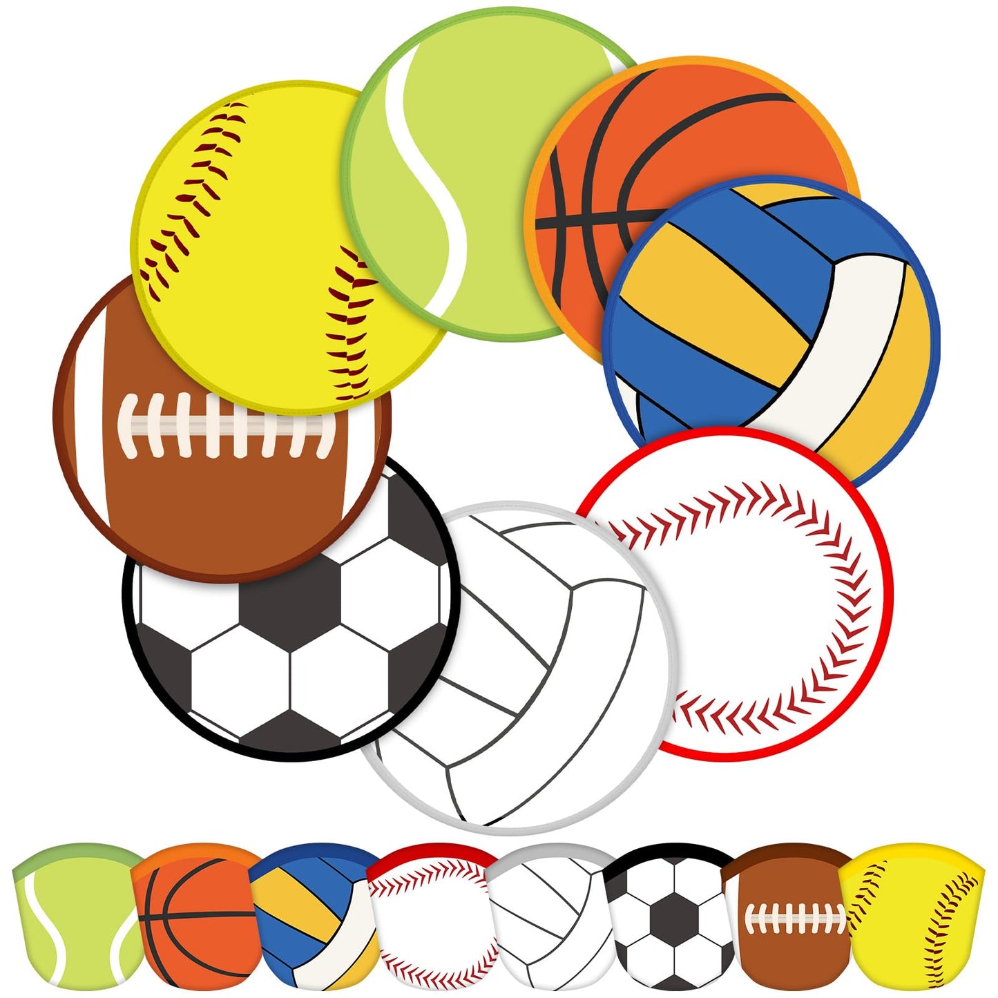 Gejoy 24 Pcs Volleyball Baseball Foldable Fan Rugby Basketball Soccer Handheld Round Folding Flying Disc for Women Man Daily Use Sports Festival Wedding Party Favors Decorations Portable, 8 Style