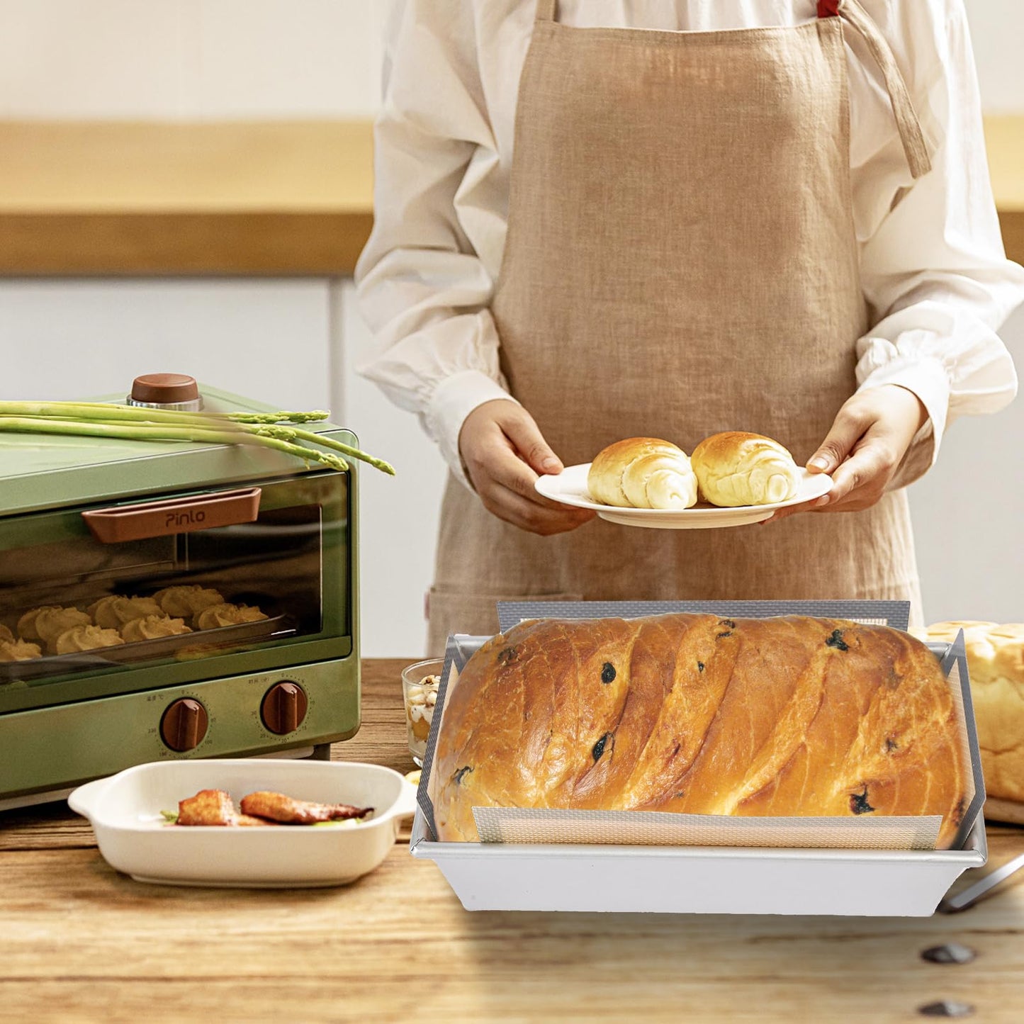 BERBAM 2 Pcs Thickened Silicone Bread loaf pan liners for baking bread 9x5，Silicone Baking Mat for 9x5 Inch Loaf Pan, Nonstick & Reusable, Easy to Clean, High-Temp Resistant (Black and Gray)