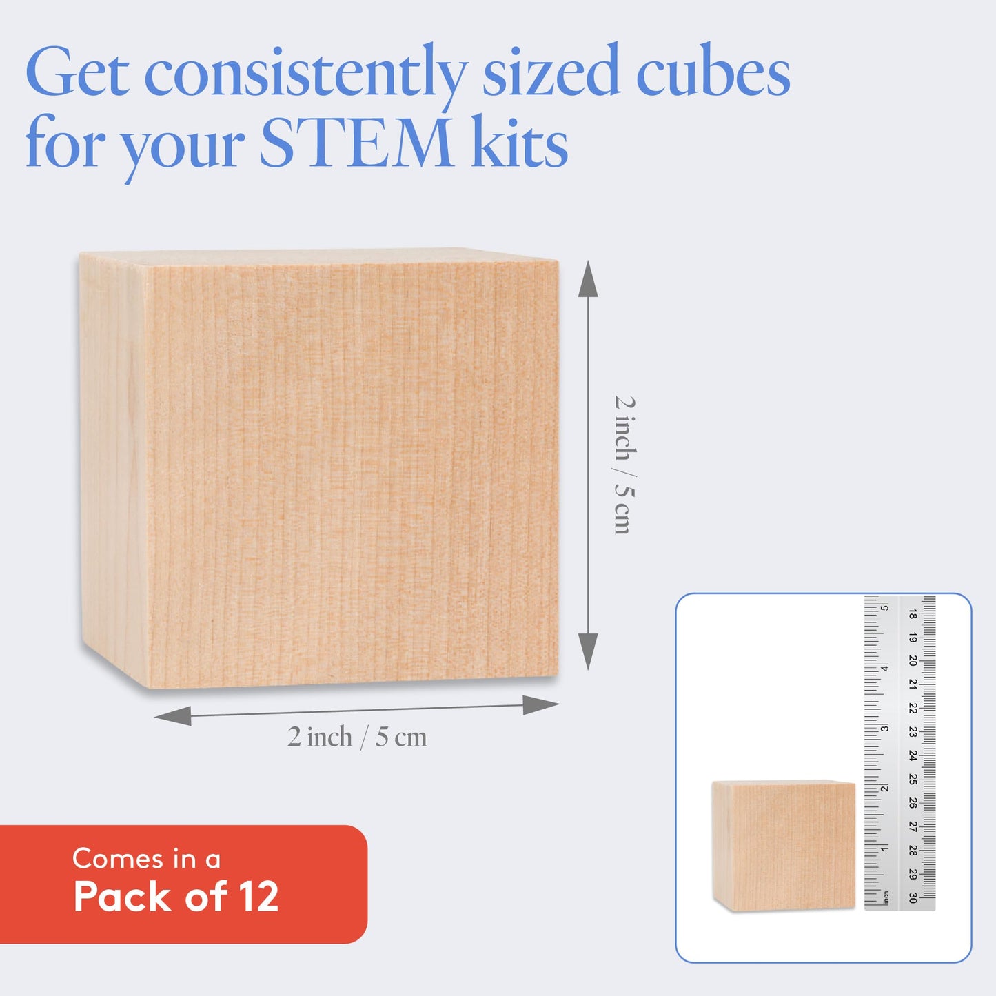 DIY Wood Cubes 2-inch, Pack of 12 Small Wooden Blocks for Painting, Wooden Blocks for Crafts, STEM, Building, and Blank Wooden Dice, by Woodpeckers