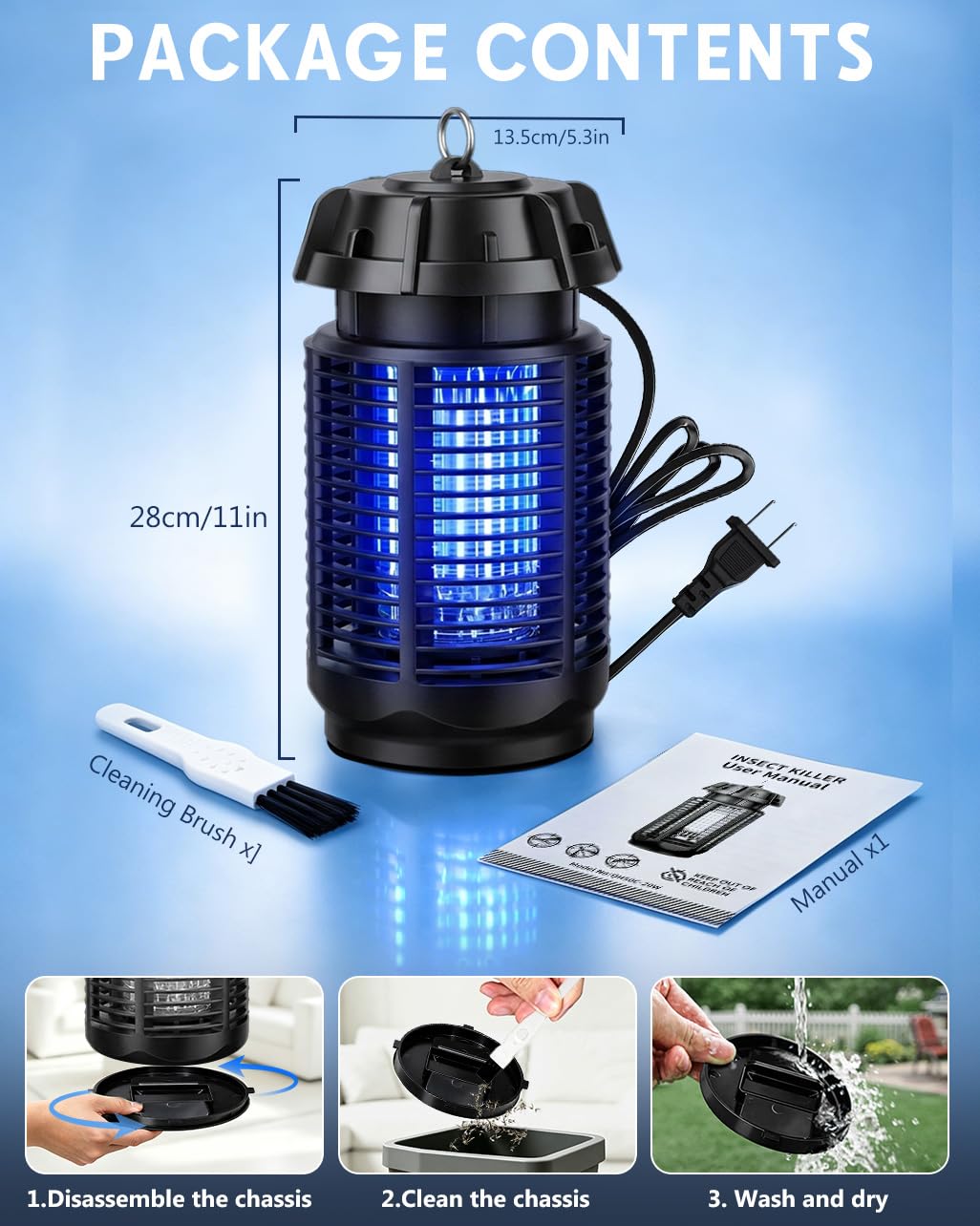 Bug Zapper Outdoor & Indoor 4200V Electric Mosquito Zapper - Waterproof Bug Repellent 365nm UV Light, 20W Fly Zapper for Home Patio Yard Camping, One-Button Easy Operation