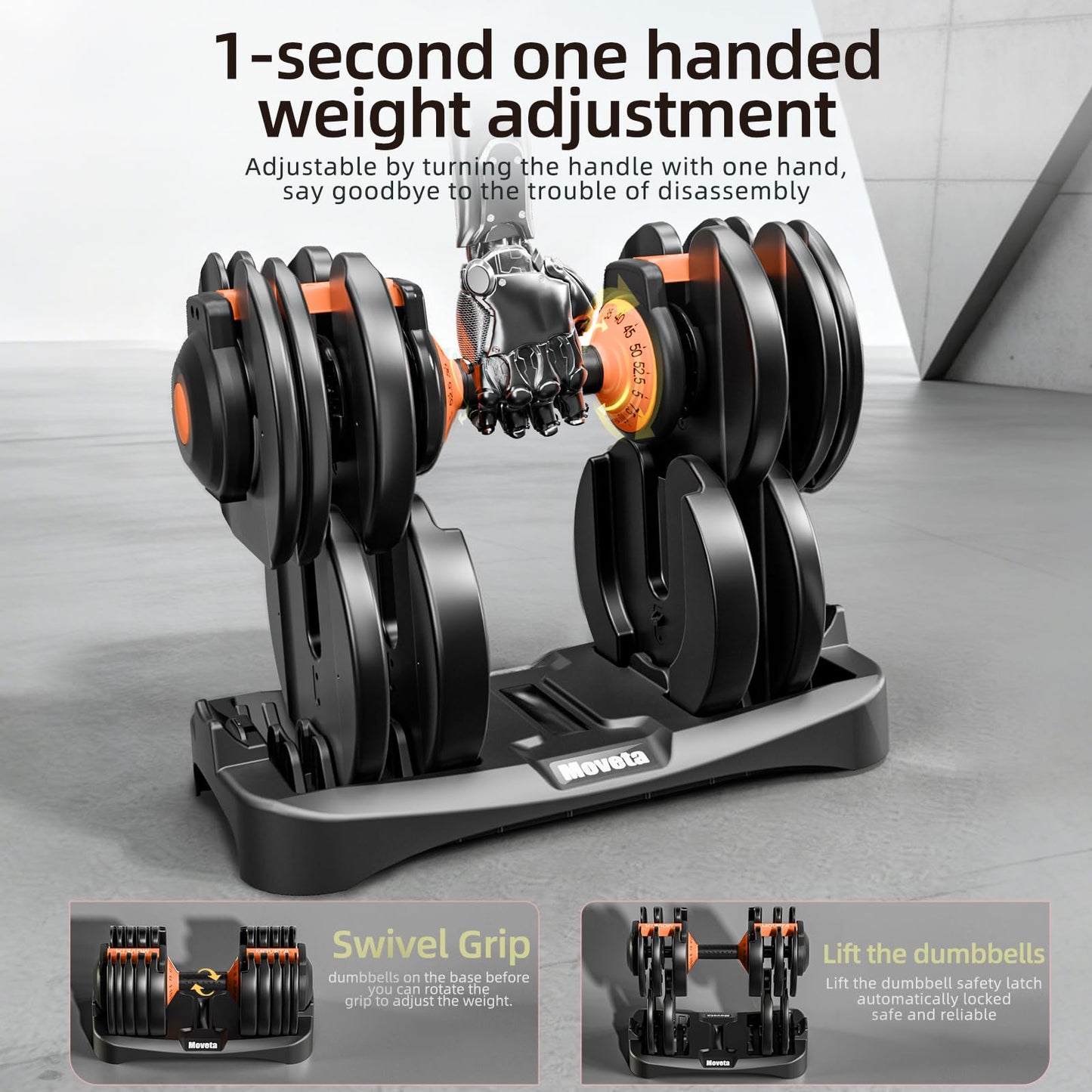 Moveta Adjustable Dumbbells Set of 2，Free Weights Dumbbells Set，Adjustable Dumbbell Set，52.5 lbs pair 105 lbs，15 in 1，for Men/Women Gym Equipment for Home Strength Training Equipment