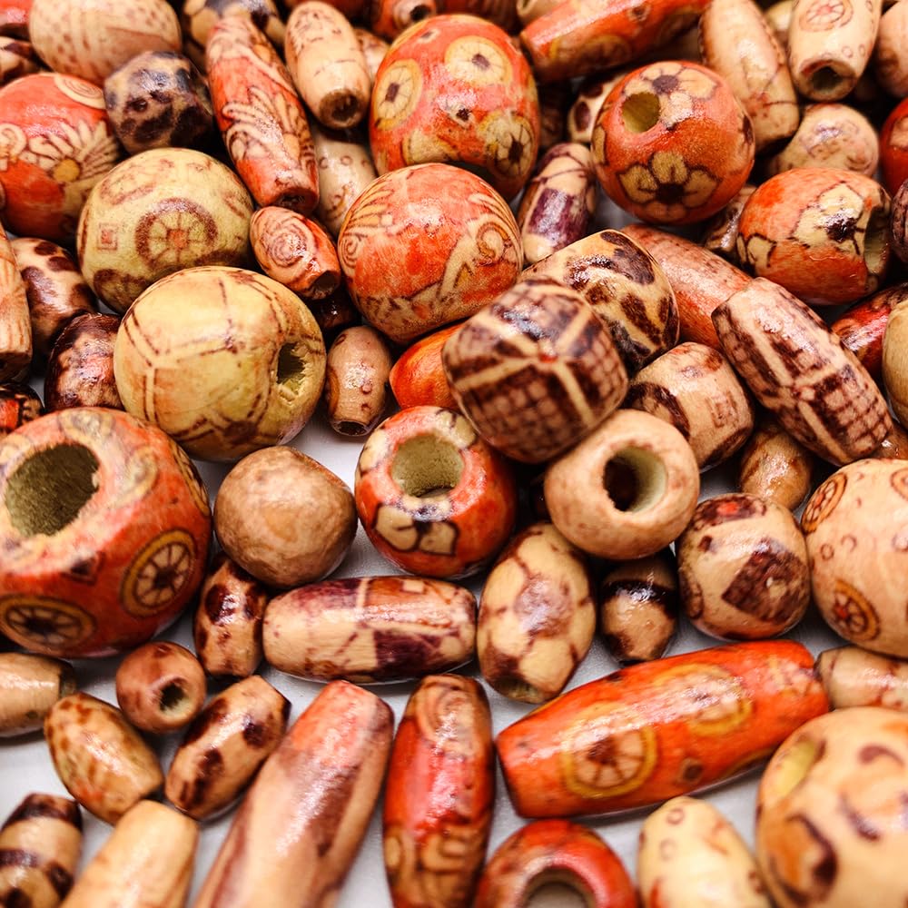700Pcs European Loose Beads Painted Assorted African Beads Macrame Supplies Craft Jewelry Wood Beads for Jewelry Making DIY Bracelet Necklace Hair Crafts