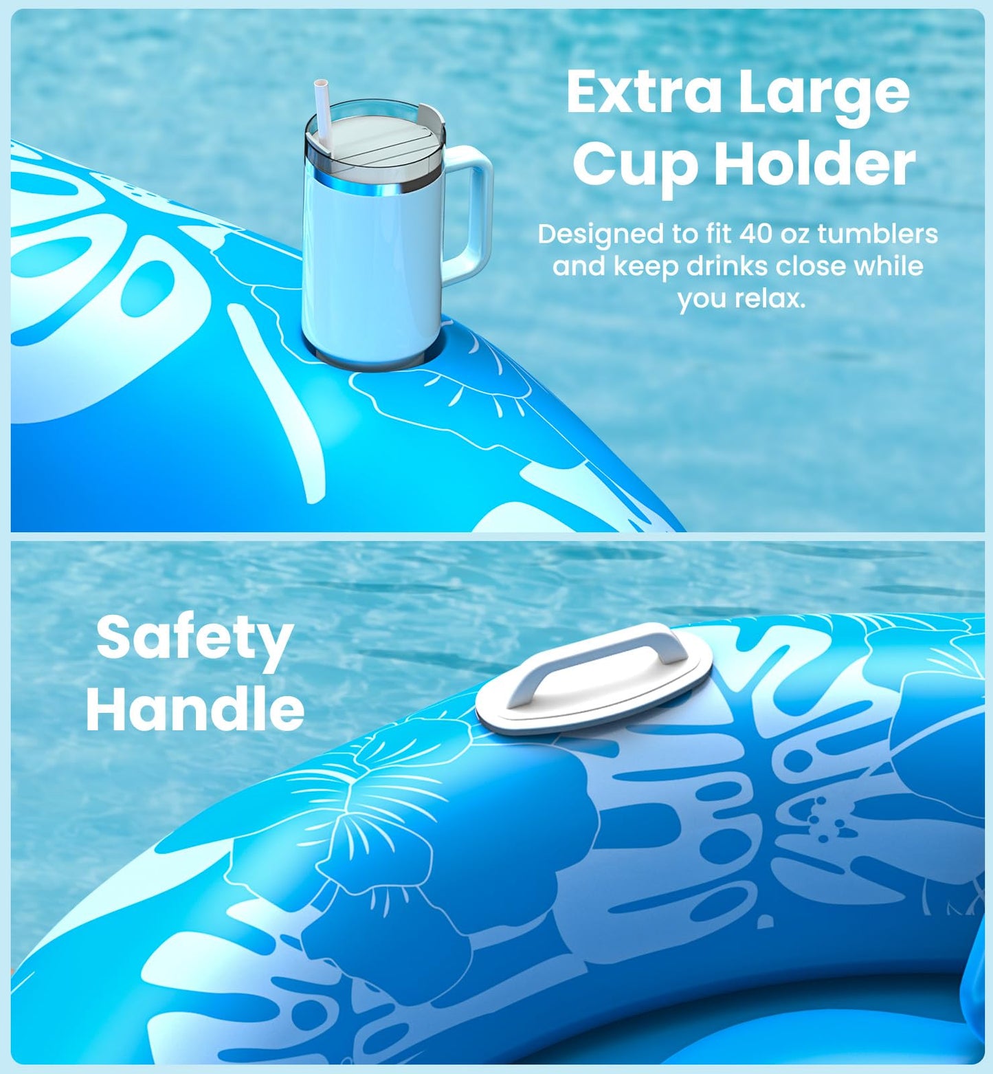 Pool Inflatable Tanning Pool Lounger Float with Sprinkler, 72"x65" Round Pool Float Adults with Pillow XL Cup Holder Handle Blow Up Tanning Bed for Summer Sunbathing Water Lounge Party Gifts, Blue
