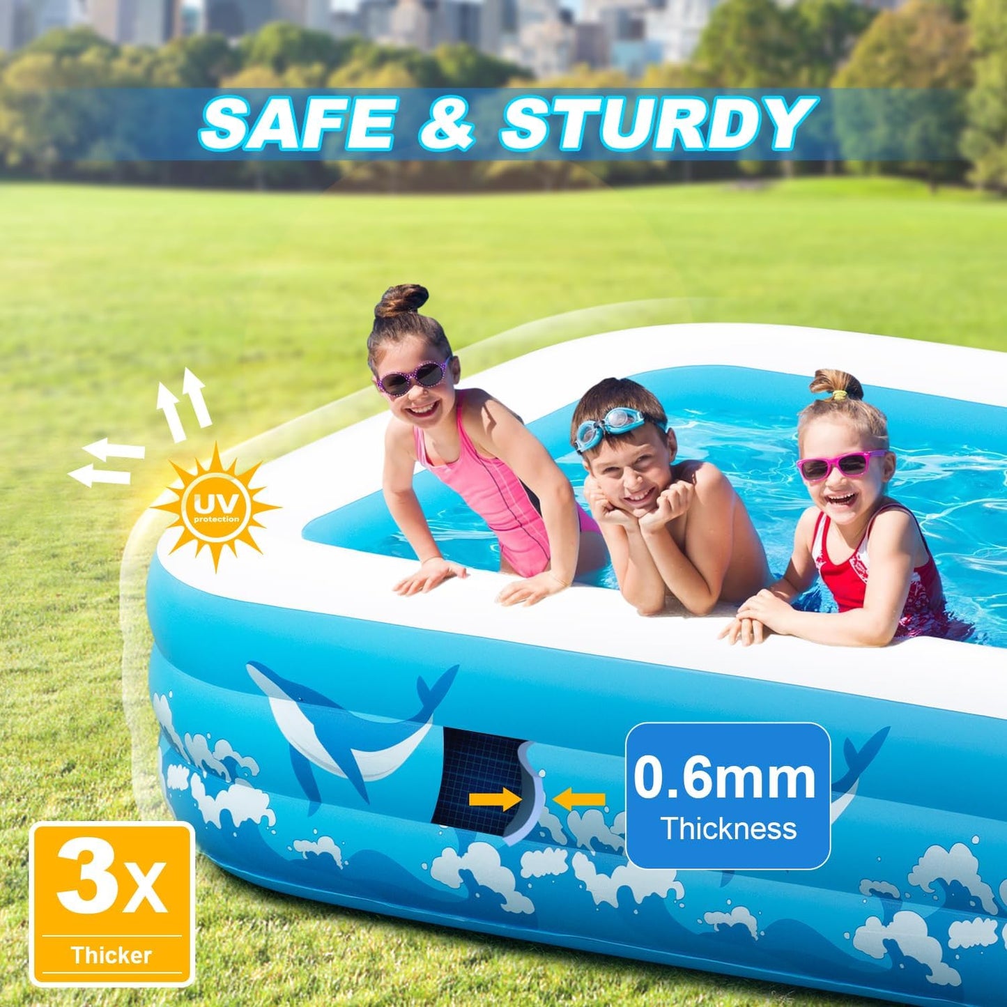 Large Inflatable Pool for Adults Kids, 130" X 72" X 22" Blow-up Pools Inflatable Swimming Pool with Pump, 2026 Oversized Thickened Family Inflatable Kiddie Pool for Backyard Garden Summer Outdoor