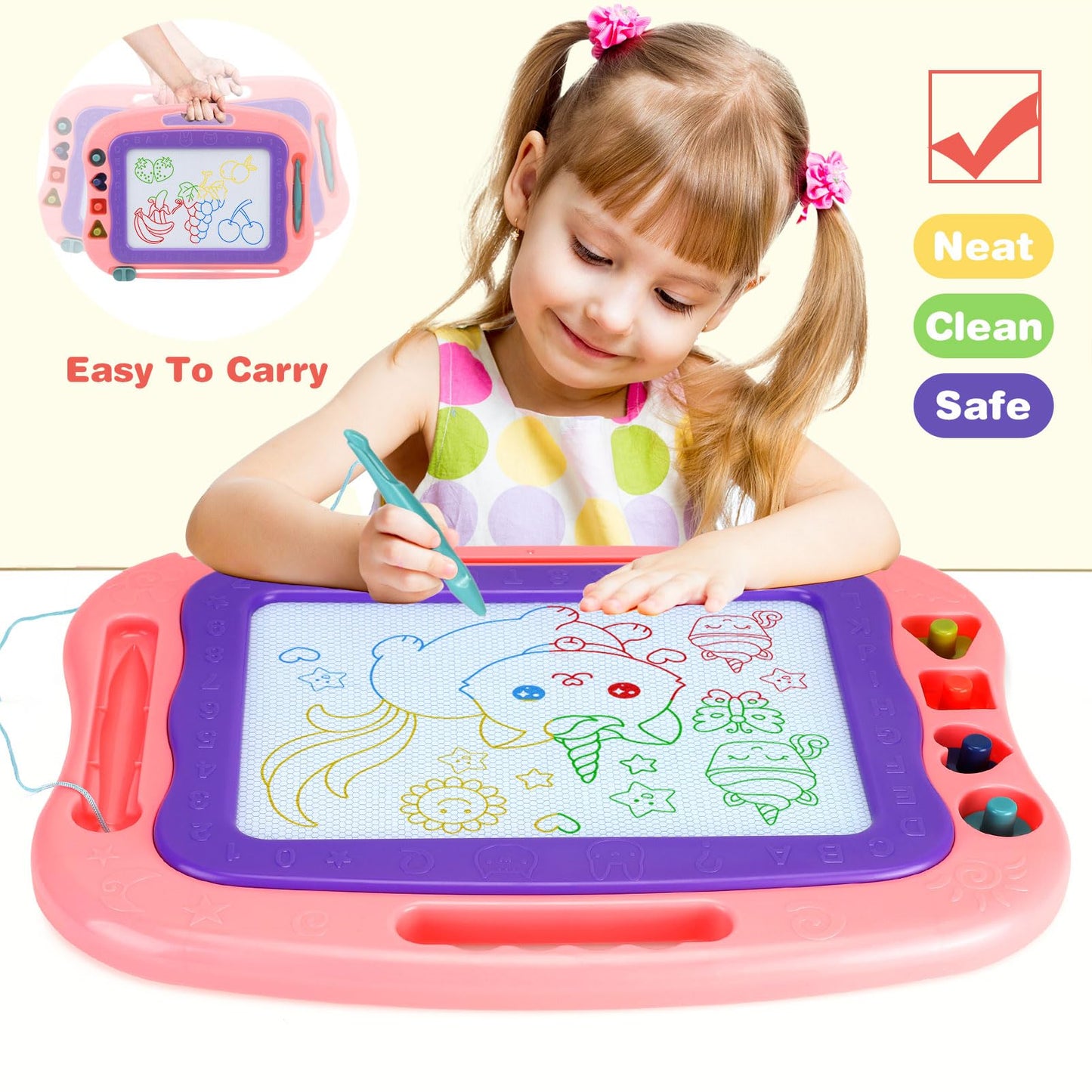 Wellchild Magnetic Drawing Board,Toddler Toys for Girls Boys 3 Year Old Gifts, Magnetic Doodle Board for Kids, Large Etch Magnet Sketch Doodle Pad, Christmas Easter Birthday Gifts for Kids